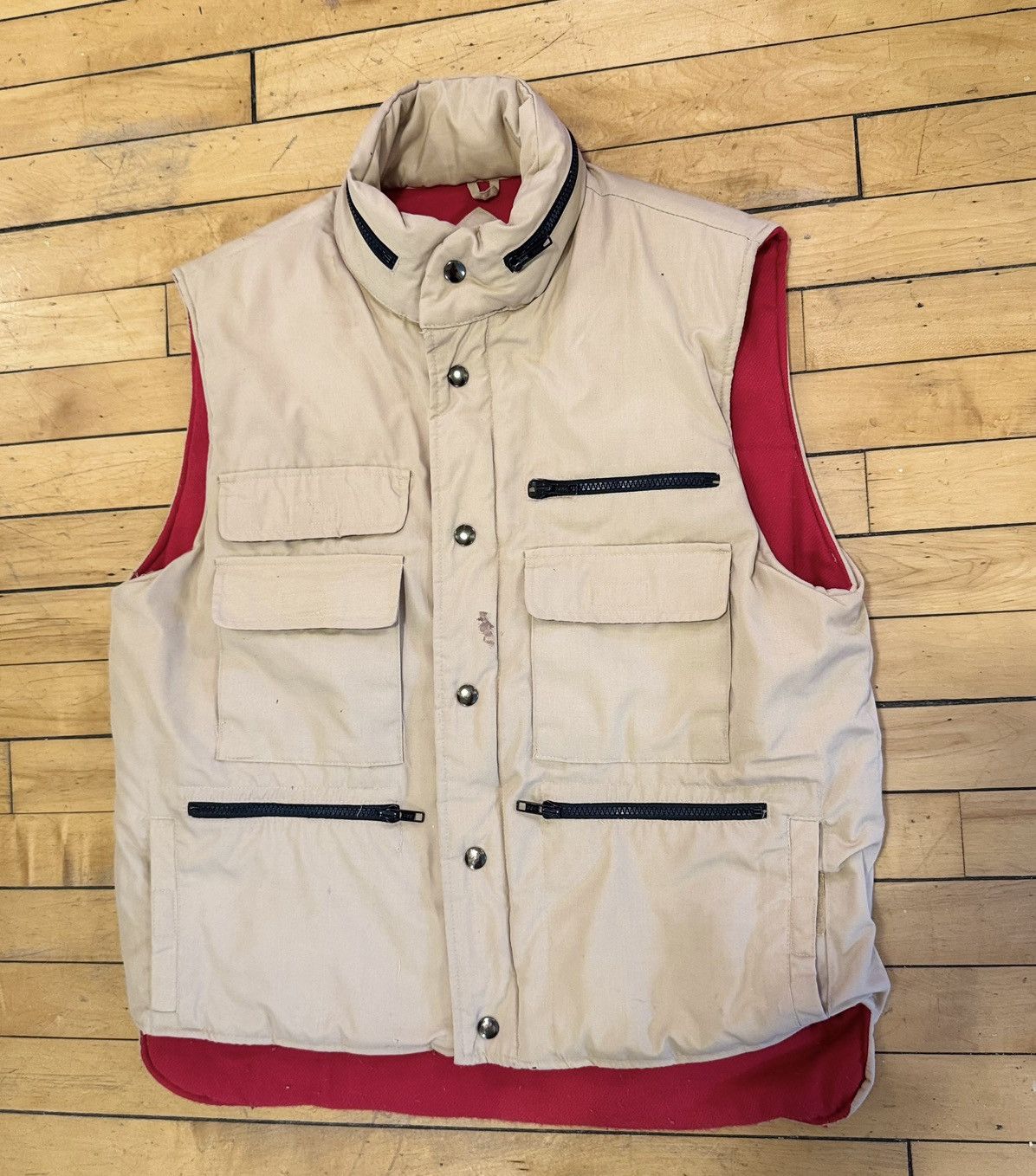 Vtg 80s Boundary Water Lined Utility Vest W/ Packable Hood M