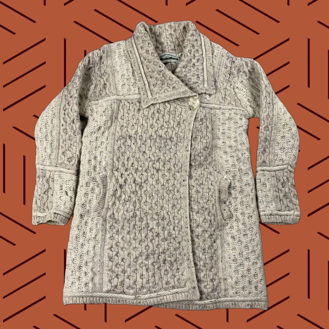 Vintage VINTAGE Aran Crafts 100% Merino Wool Cardigan Sweater Long Sleeve Oatmeal Beige Womens L Size L / US 10 / IT 46 - 1 Thumbnail