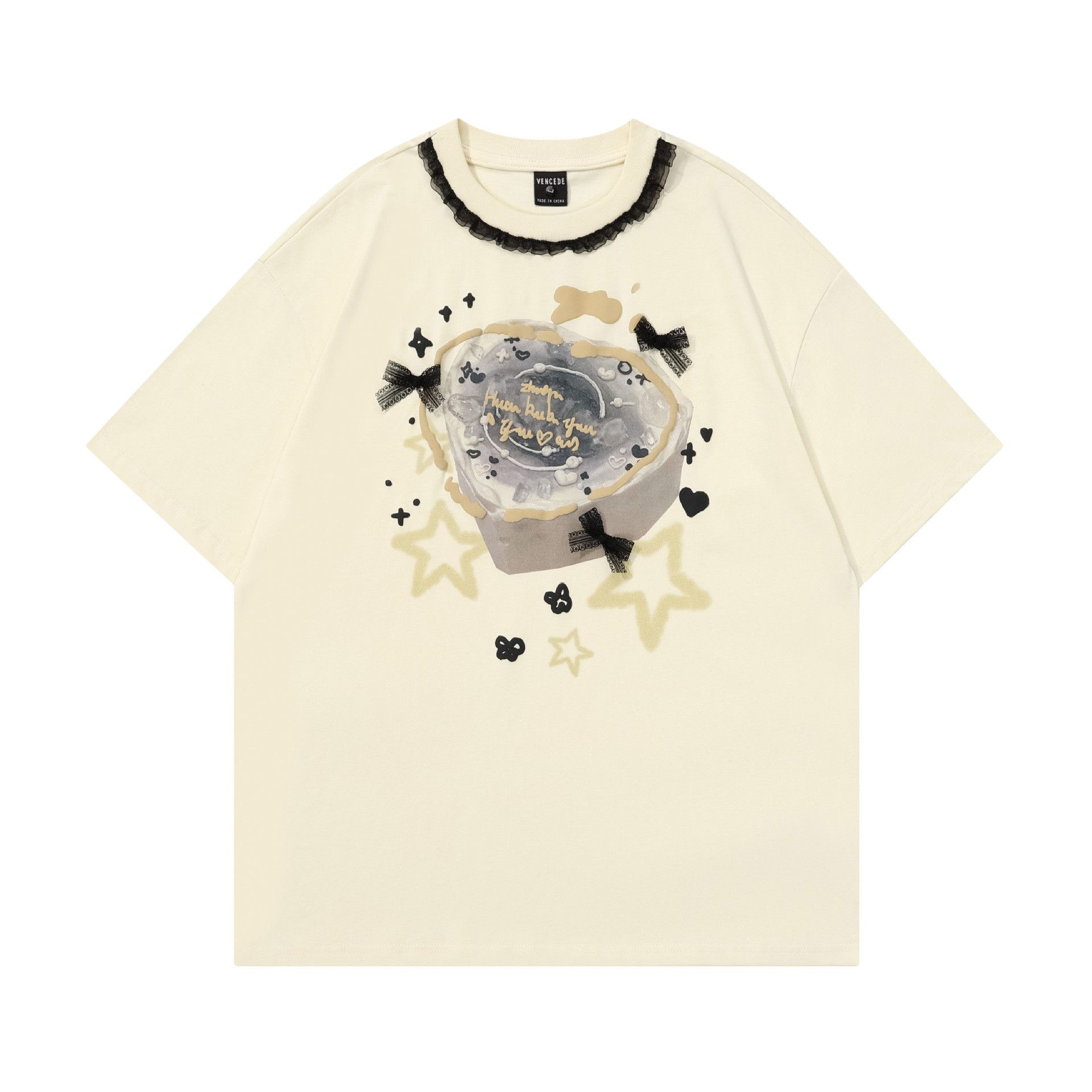 Japanese Brand × Vintage Beige casual retro heart-shaped cake print t-shirt Size US L / EU 52-54 / 3 - 1 Thumbnail