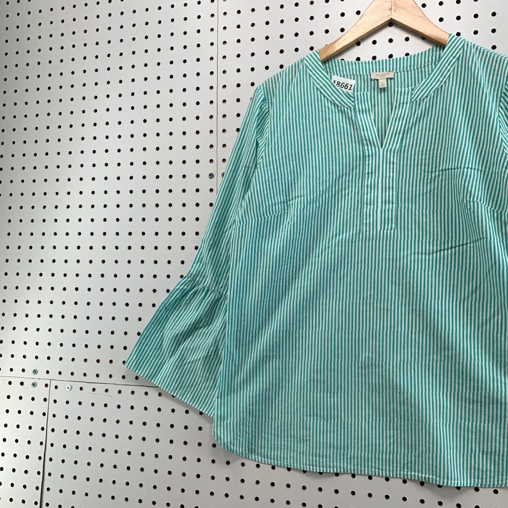 Talbots Talbots Womens Tunic Shirt Striped Bell Sleeve White Green Small Size S Adult Women Size S / US 4 / IT 40 - 3 Thumbnail