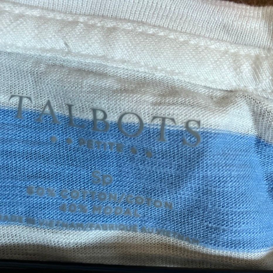 Talbots Talbots Blouse Shirt Striped Blue White 3/4 Sleeve Cotton Blend PS Petite Womens Casual Workwear Size S / US 4 / IT 40 - 6 Thumbnail