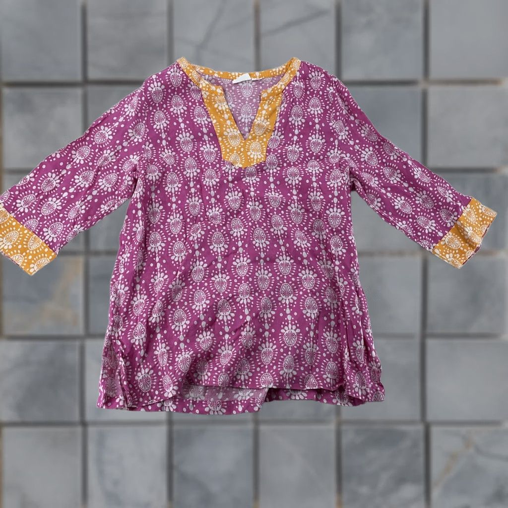 Vintage Sigrid Olsen Tunic Top Womens L Pink Yellow Linen Boho Printed 3/4 Sleeve V Neck Shirt Womens L Pink Linen Boho Tunic 3/4 Sleeve V-Neck Printed Size L / US 10 / IT 46 - 1 Thumbnail