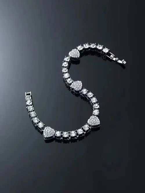Jewelry × Vintage Retro Punk Rhinestone Heart Bracelet Chain Size ONE SIZE - 4 Thumbnail