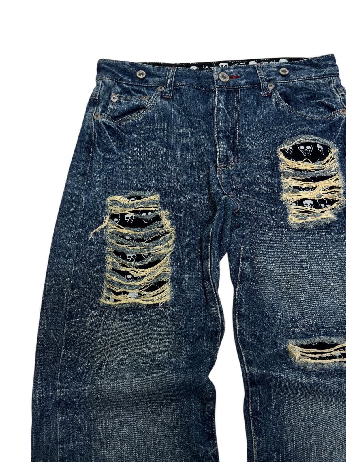 Hysteric Glamour Distressed Denim Back Buckle Heavy Ripped Blue Jeans Size US 31 - 4 Thumbnail