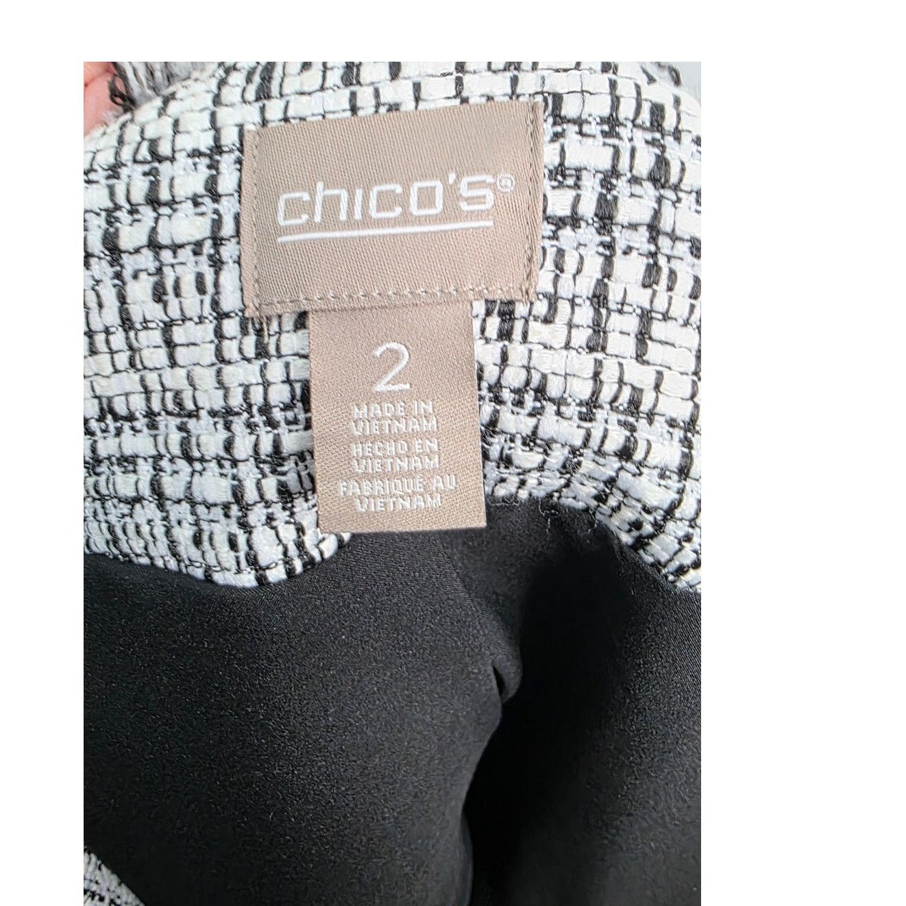 Other Chico's Black & White Tweed Jacket with Fringe Edging Large Size L / US 10 / IT 46 - 4 Thumbnail