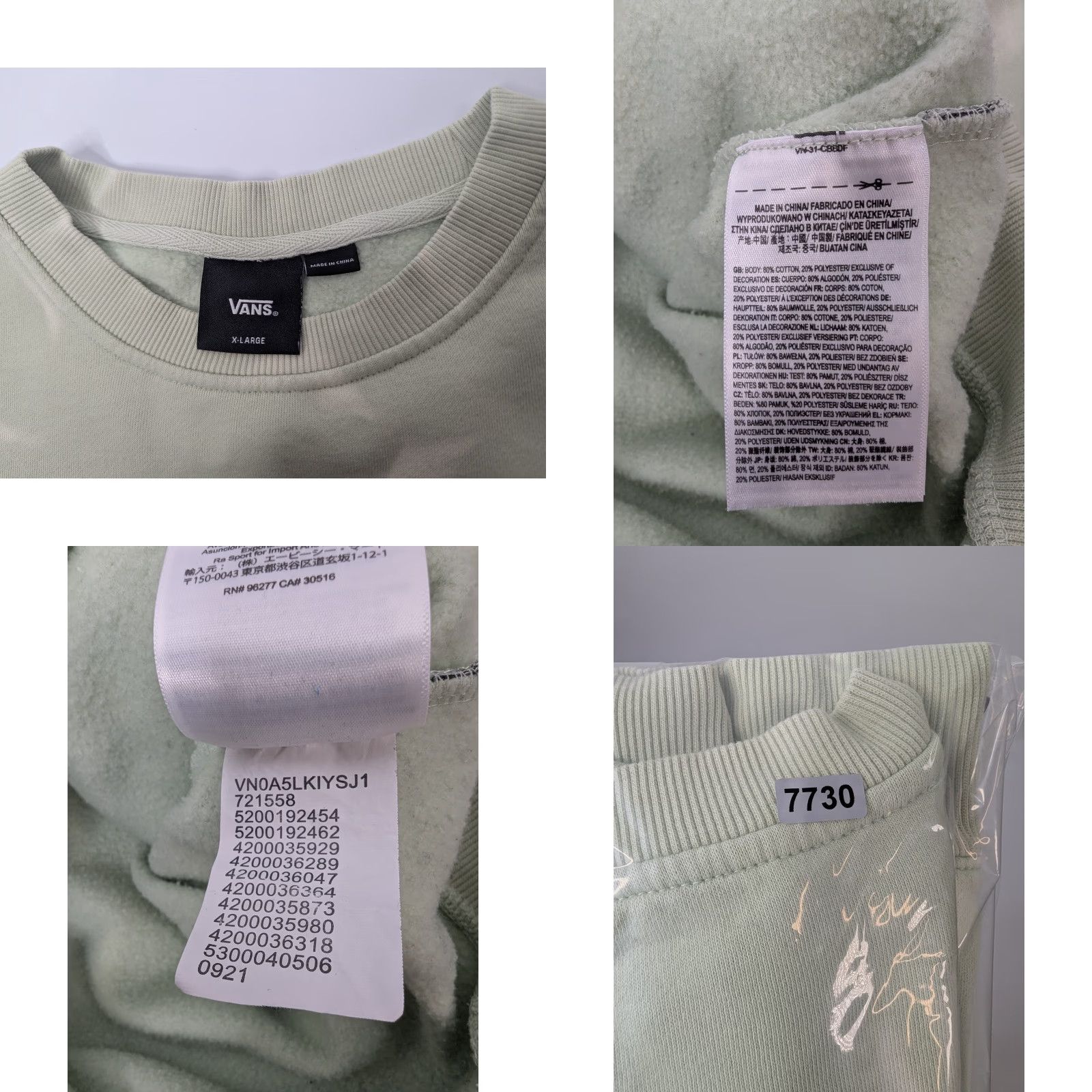 Vans Vans Sweatshirt Cropped Light Green Mint Green XL Women's Logo Pullover Crew Neck Fleece Cotton Skater Activewear Long Sleeve Regular Size XL / US 12-14 / IT 48-50 - 8 Thumbnail
