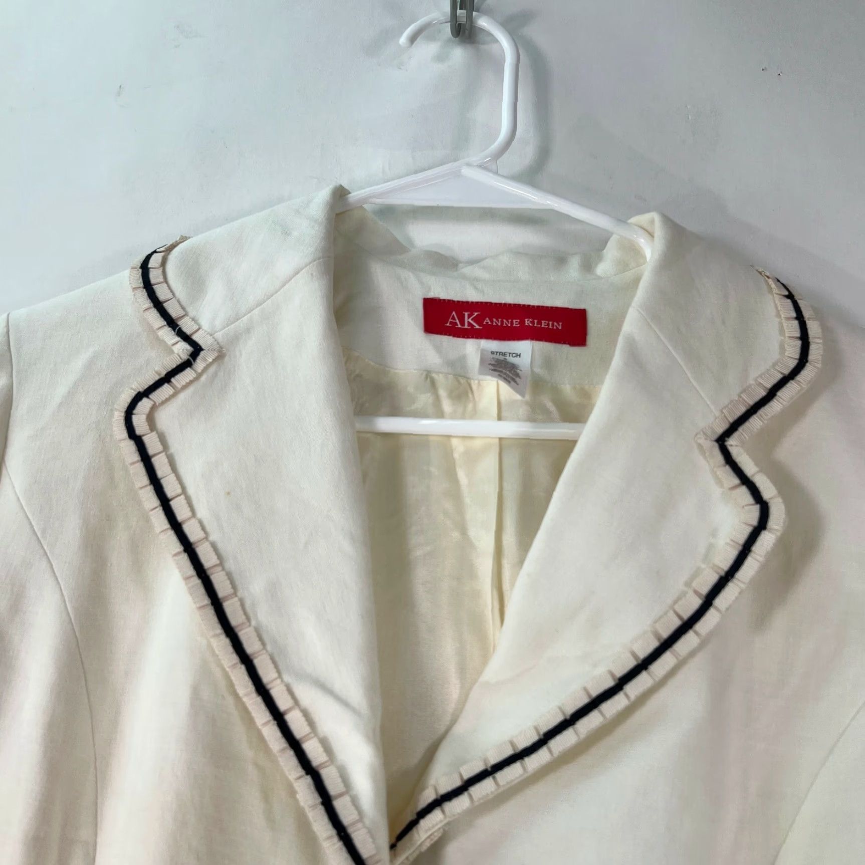 Anne Klein AK Anne Klein Womens Stretch Ruffle Trim Formal Ivory Blazer Jacket Size 6 Size M / US 6-8 / IT 42-44 - 3 Thumbnail