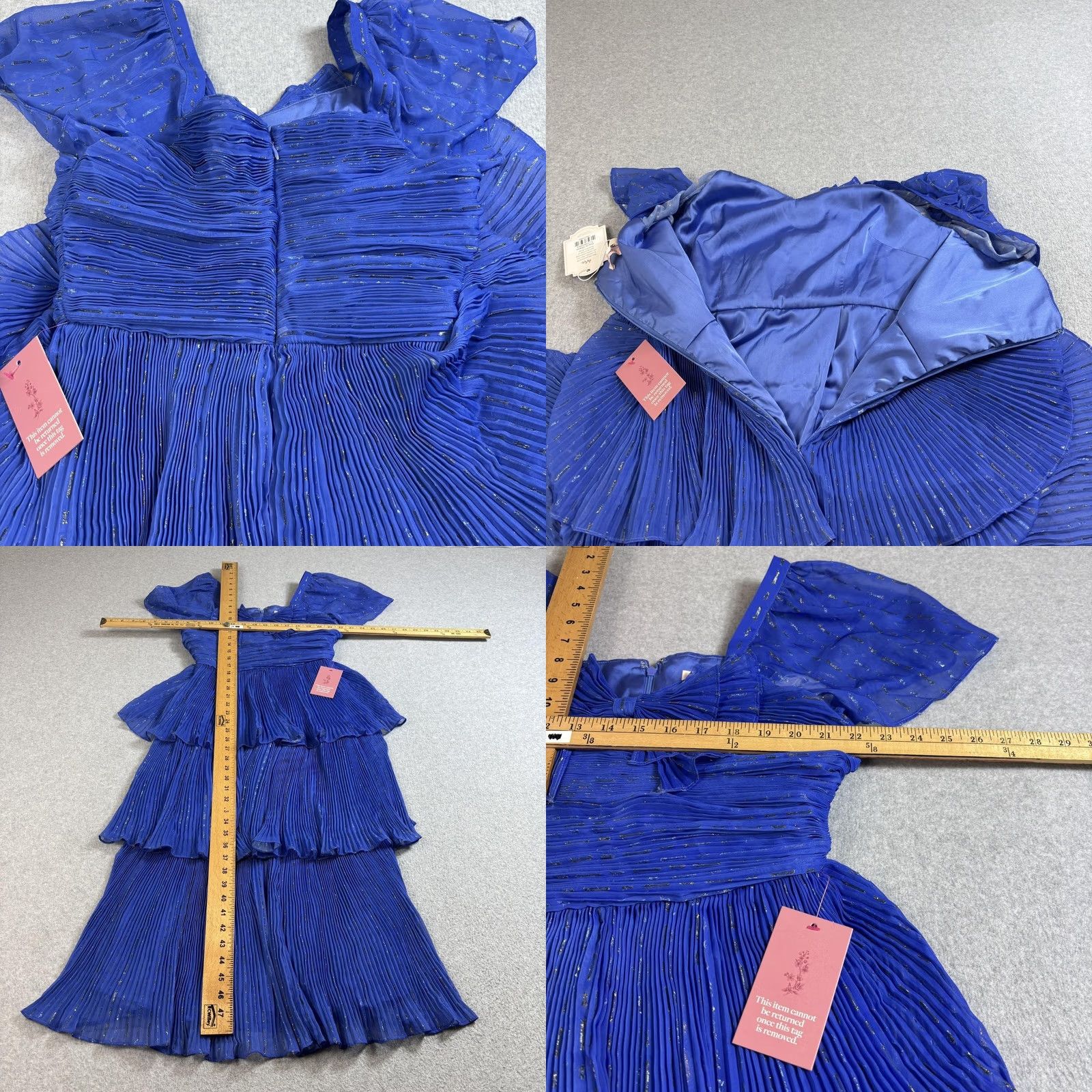 CO Ivy City Co Dress Women's 0 Blue Cecily Pleated Tiered Metallic Midi Romantic Prom - Bohemian Clubwear Party Cocktail Formal Dress Size XS / US 0-2 / IT 36-38 - 8 Thumbnail