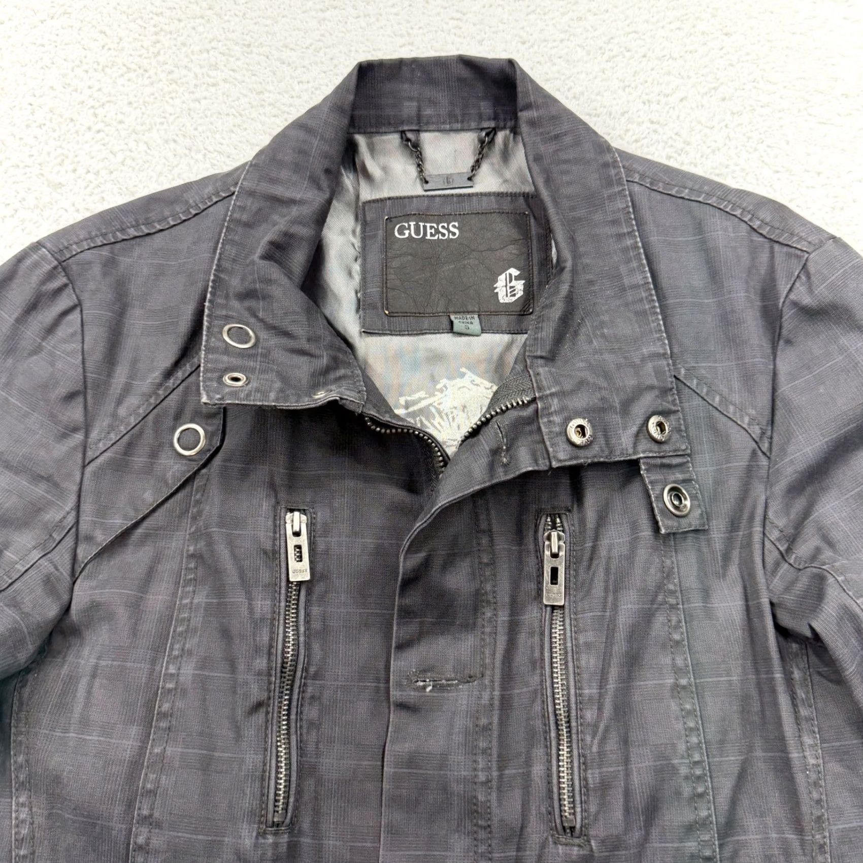 Guess VINTAGEGUESS Gray Plaid Utility Jacket Zip Button Pockets Size S Canvas Mens Jacket Size US S / EU 44-46 / 1 - 2 Thumbnail