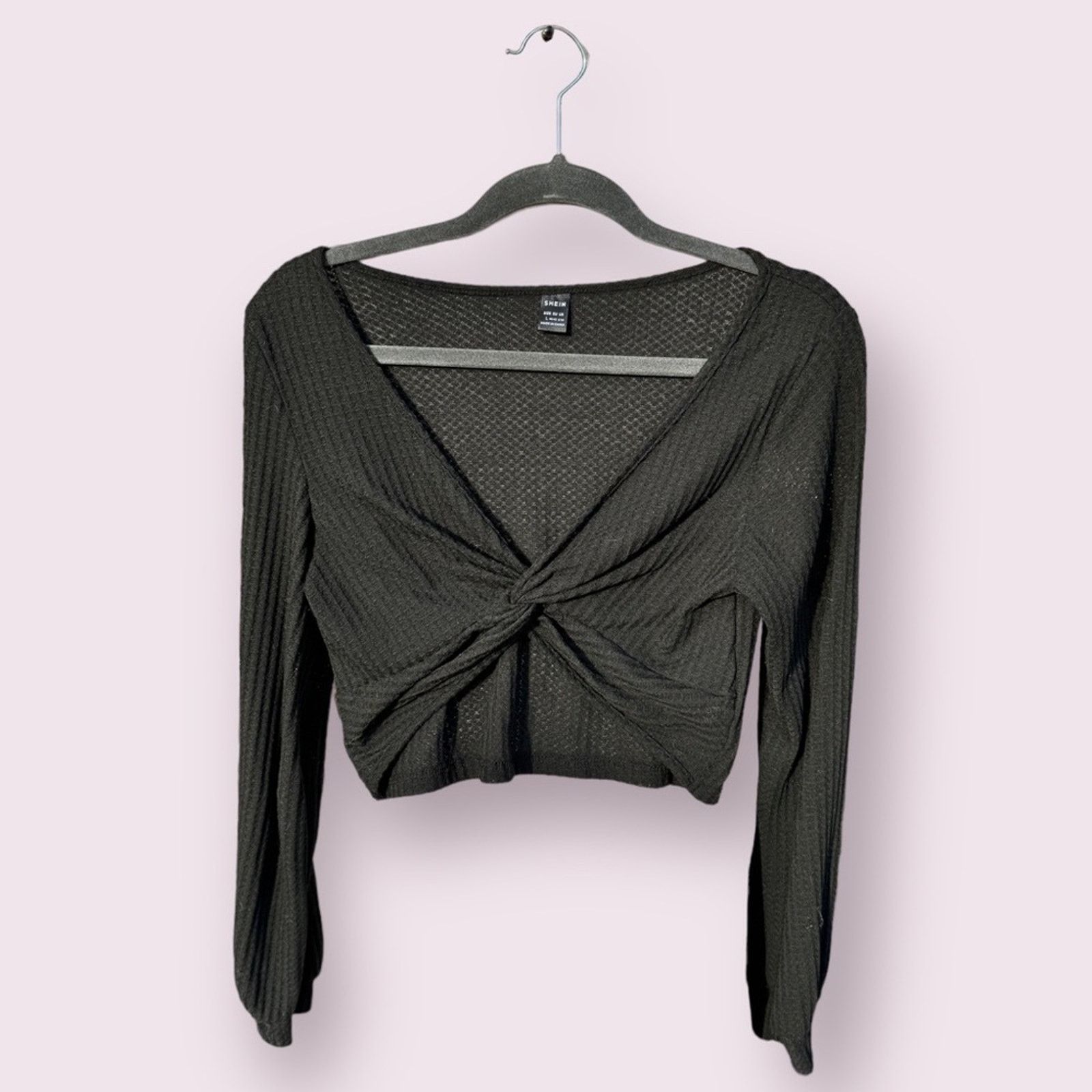 Other Boutique Boho Black Waffle Knit Twist Crop Top Long Sleeve L Size L / US 10 / IT 46 - 8 Thumbnail