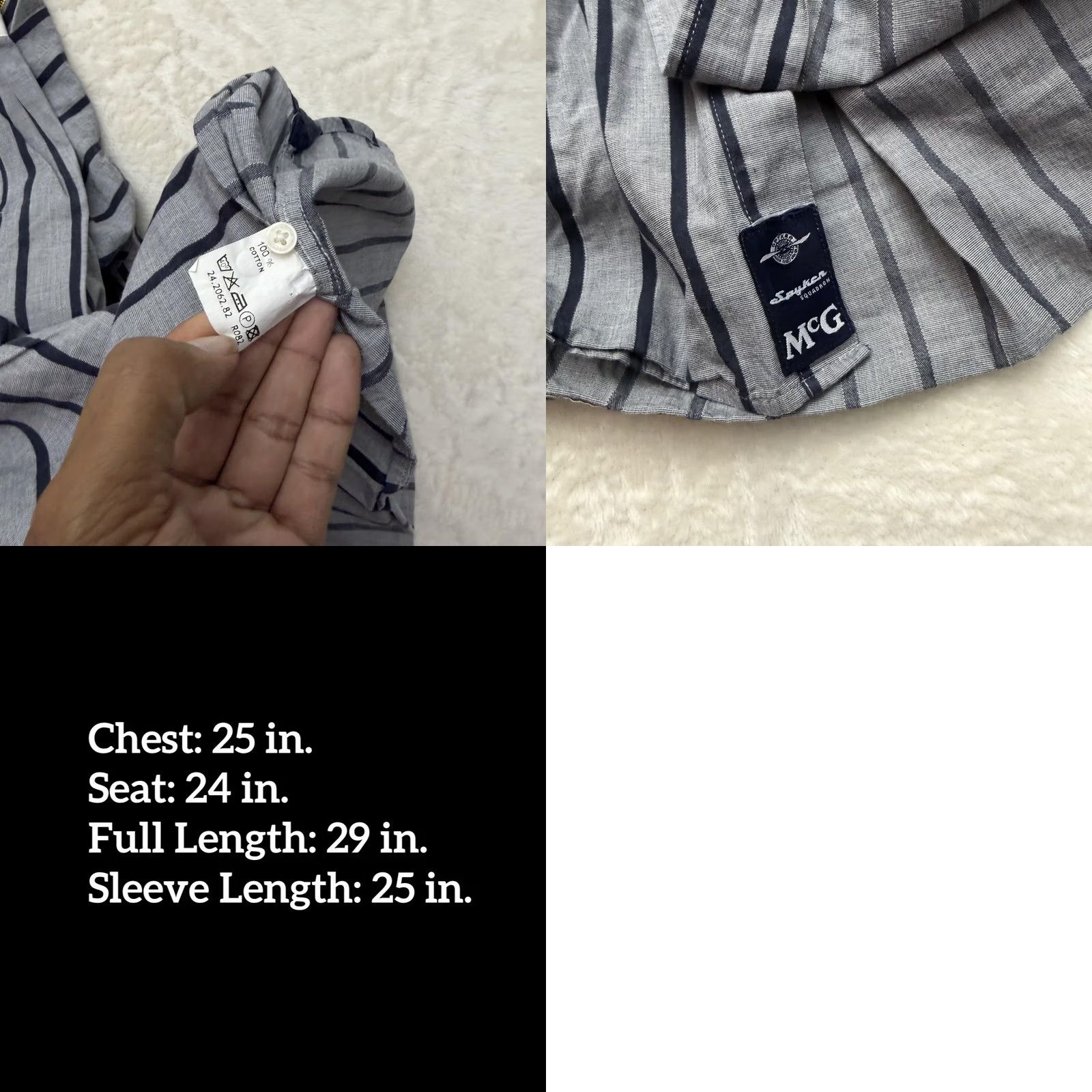 McGregor McGregor Shirt Mens XL Gray Navy Striped Button-Down Cotton Knit Embroidered Patches 24 Size US XL / EU 56 / 4 - 10 Thumbnail