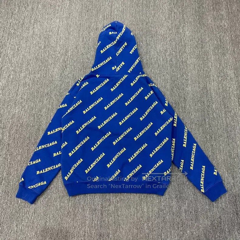 Balenciaga Balenciaga Blue Full Print Barrage Hoodie Sweatshirt Size US L / EU 52-54 / 3 - 2 Thumbnail