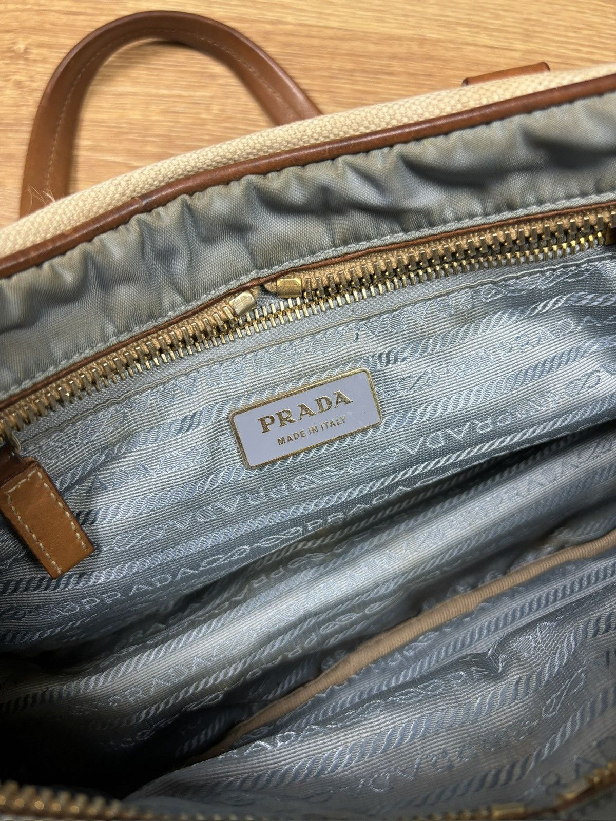 Prada Prada Beige Canvas & Brown Leather Shoulder Bag Size ONE SIZE - 11 Thumbnail