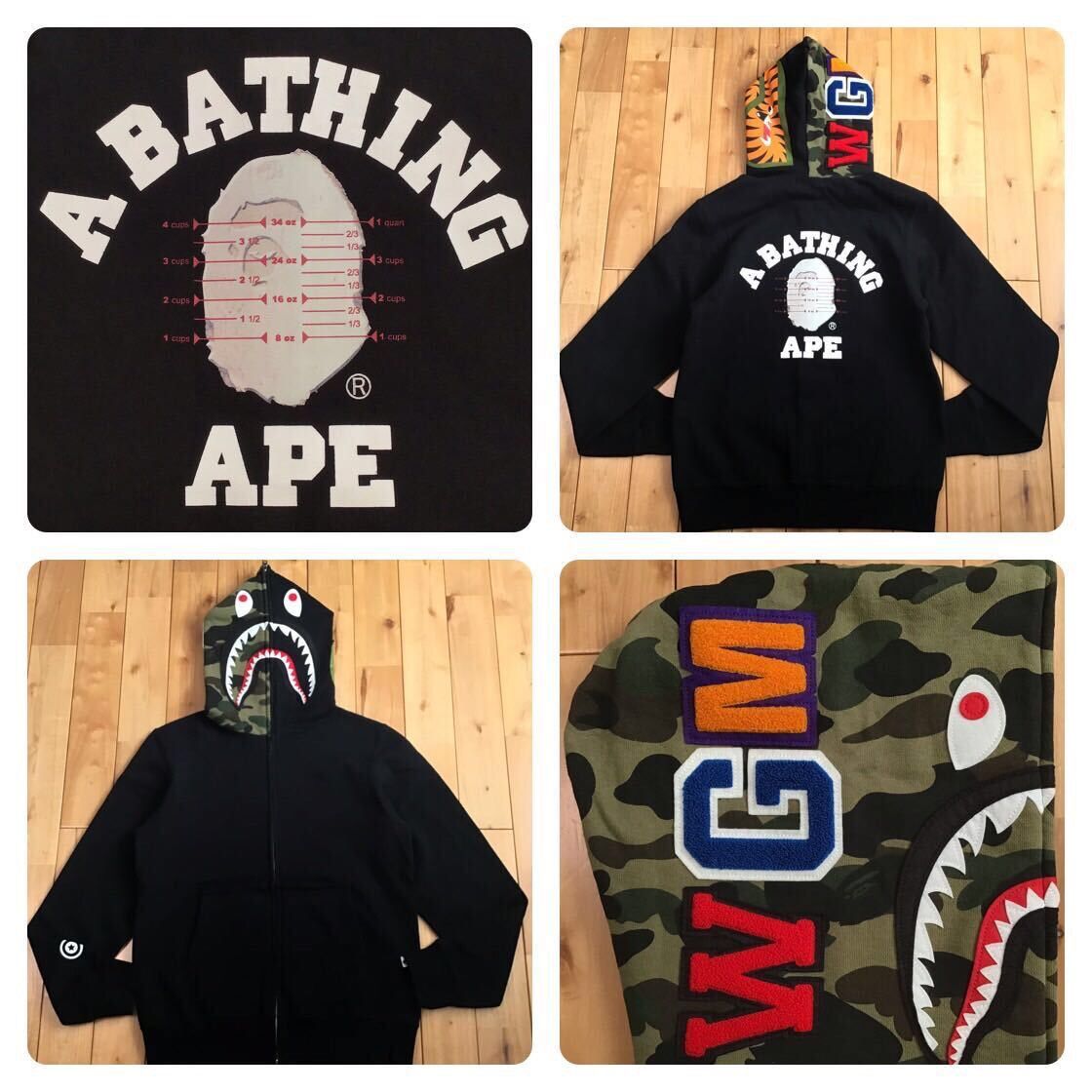 image of Pusha-T × Bape Camo Shark Full Zip Hoodie A Batting Ape in Black, Men's (Size Medium)