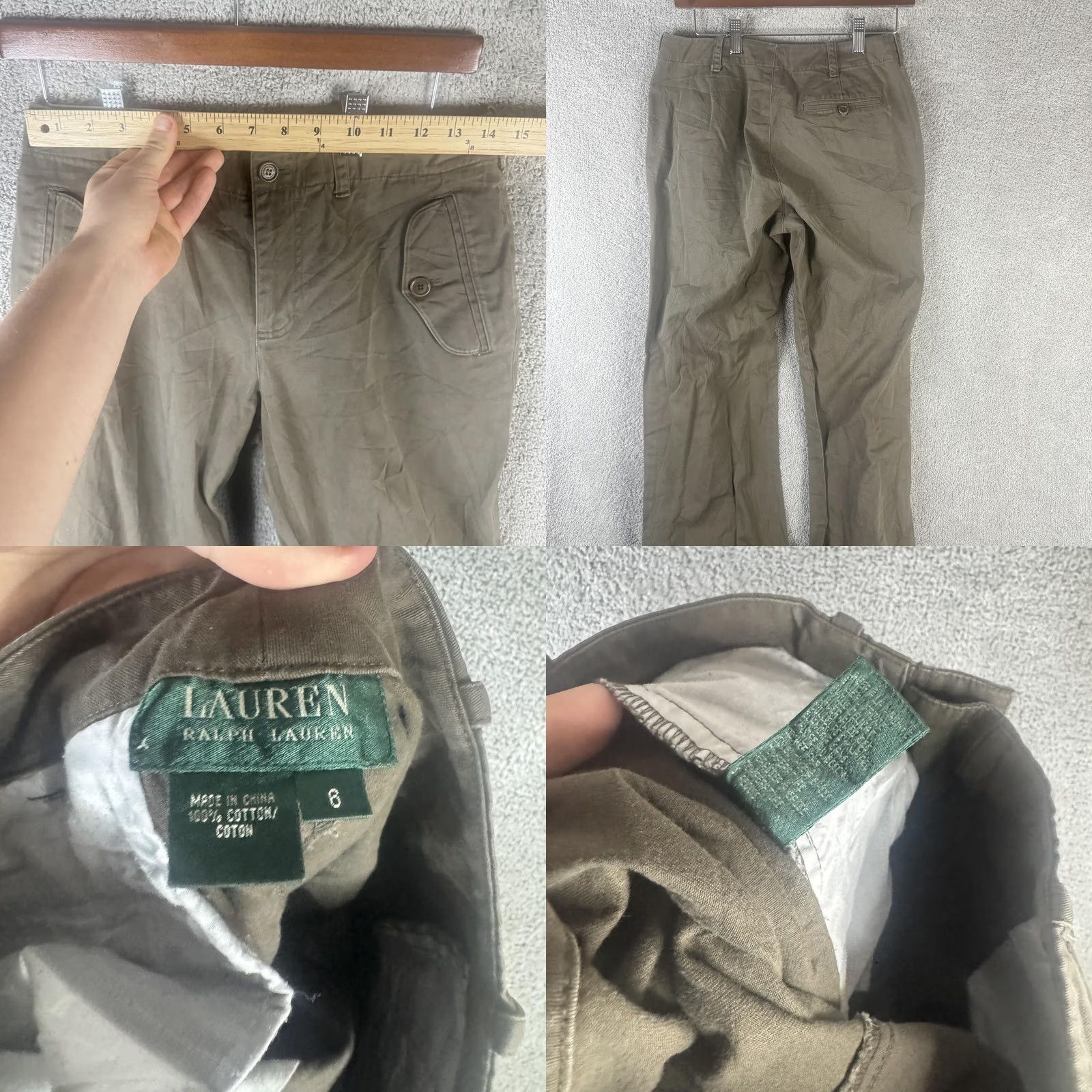 Ralph Lauren Lauren Ralph Lauren Pants Womens 8 Green Twill Chino Straight Leg Flap Pocket Front Zip Button Back Pocket Jeans Trousers Casual Size 30" / US 8 / IT 44 - 8 Thumbnail