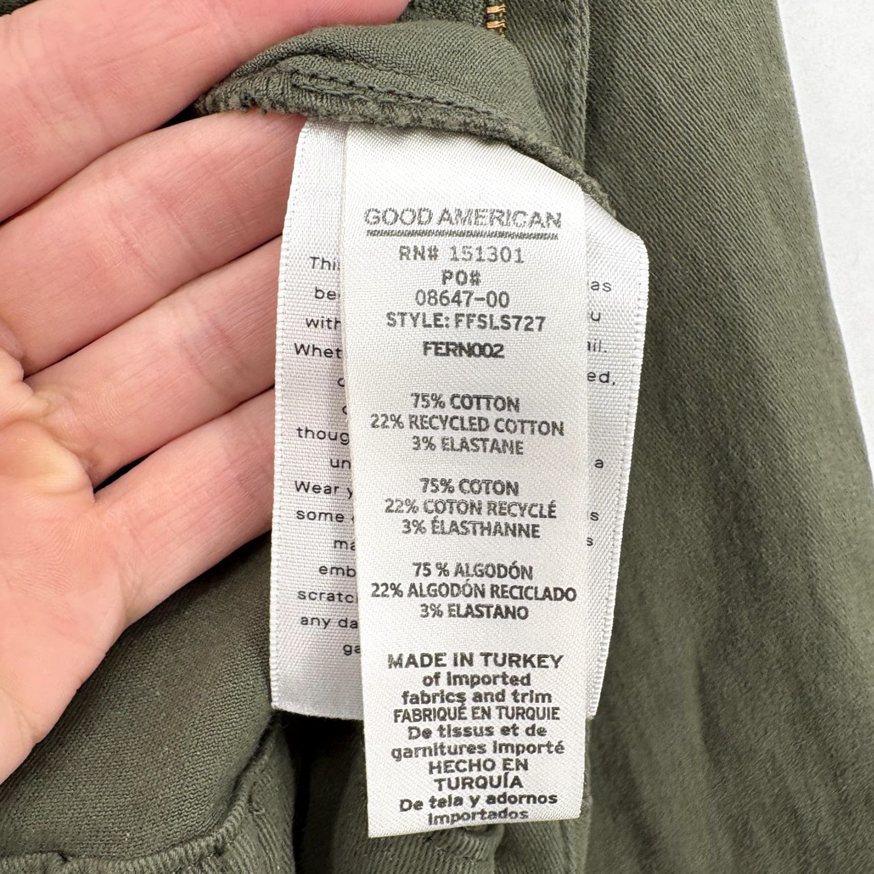 Good American VINTAGE Good American Jumpsuit Womens 7 Green Twill Cotton Blend Long Sleeve Solid 1 Piece Casual Travel Size 28" / US 6 / IT 42 - 4 Thumbnail