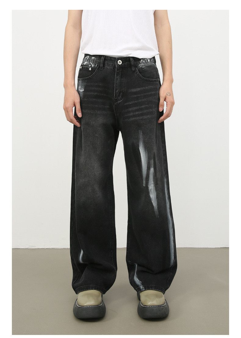 Japanese Brand × Jean Men's retro ink-splashed wide-leg distressed loose jeans Size US 32 / EU 48 - 1 Thumbnail