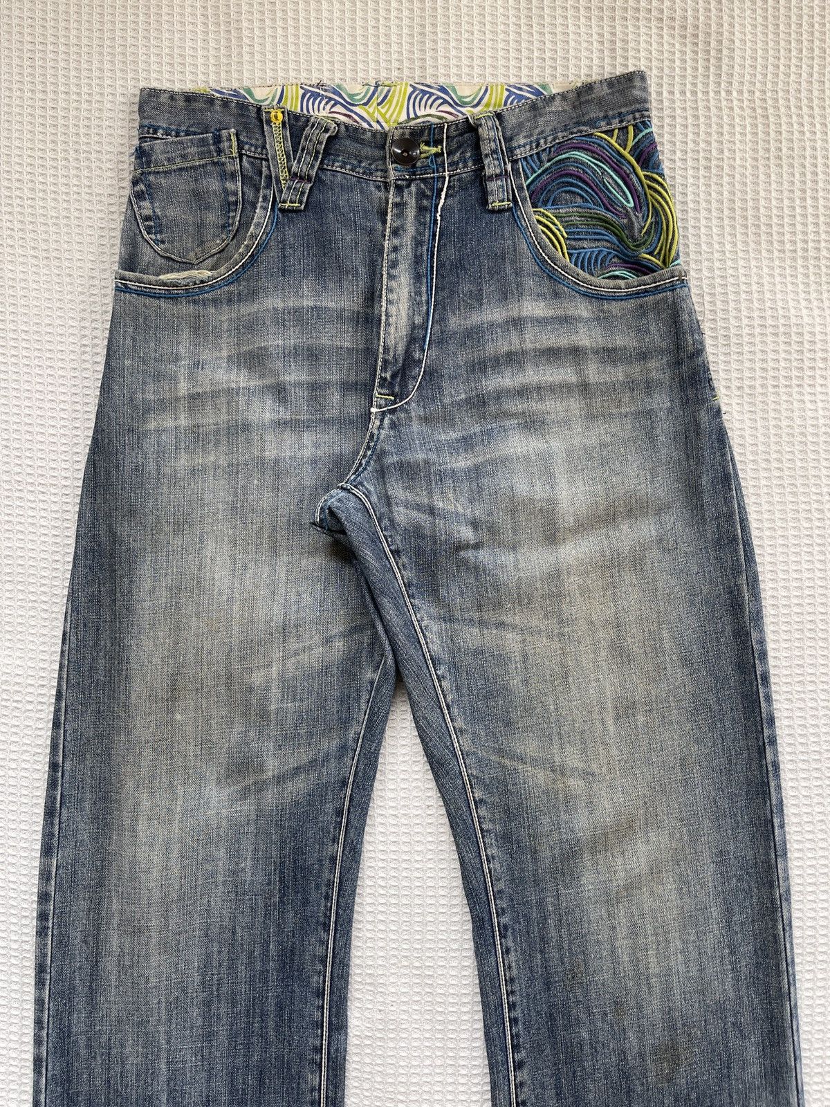 Japanese Brand Rare🔥Japan Designer Embroidery Baggy/Wide Leg Jeans Size US 31 - 3 Thumbnail
