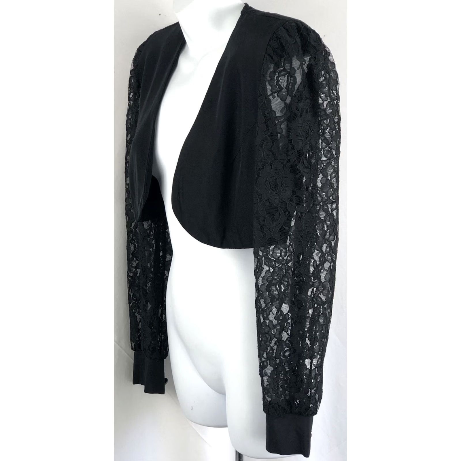Vintage VINTAGE Chauncey St Cropped Micro Bolero S Black Floral Lace Shrug Y2K Grunge 90s Size S / US 4 / IT 40 - 2 Thumbnail