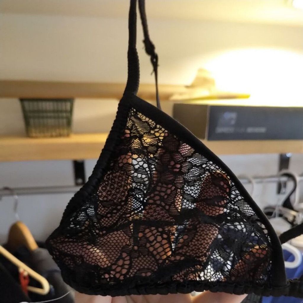 Zara NWT Zara Black Satin Lace Triangle Bra Adjustable Straps Size ONE SIZE - 10 Thumbnail