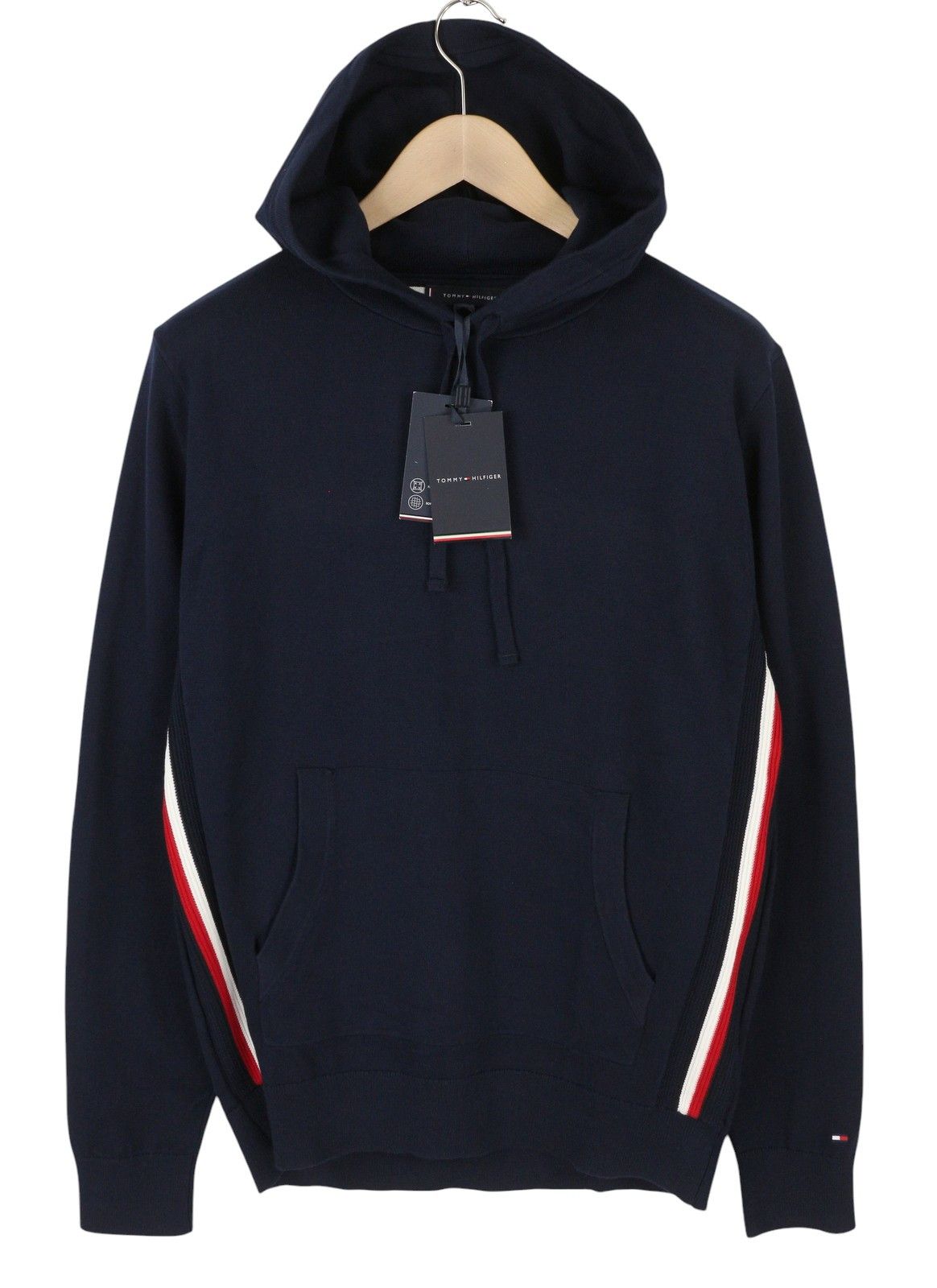 Tommy Hilfiger THFLEX GLOBAL STRIPE L Navy Hooded Knit Jumper 87389 Size US L / EU 52-54 / 3 - 1 Thumbnail