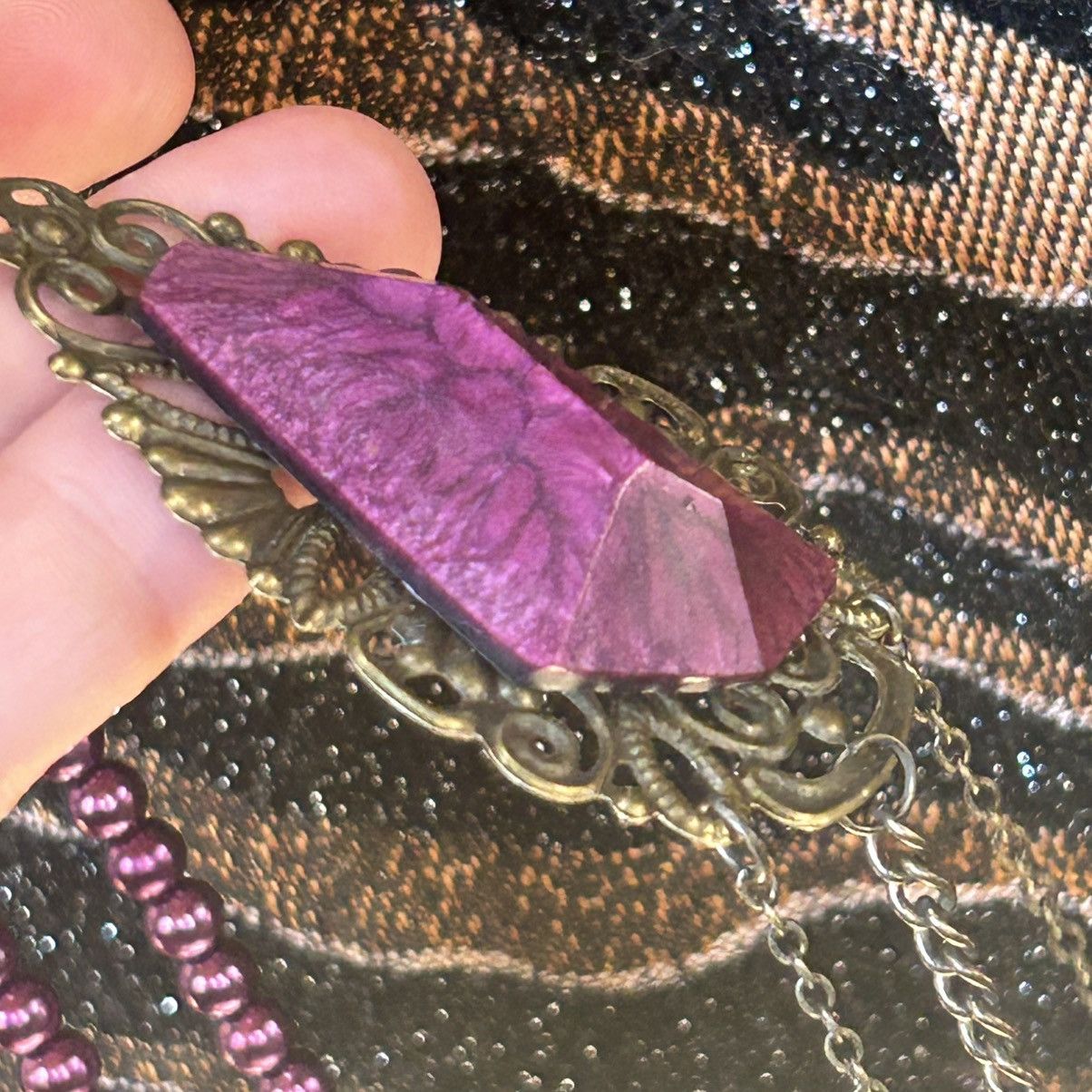 Handmade Handcrafted purple faceted high dome brass filigree necklace Size ONE SIZE - 6 Thumbnail