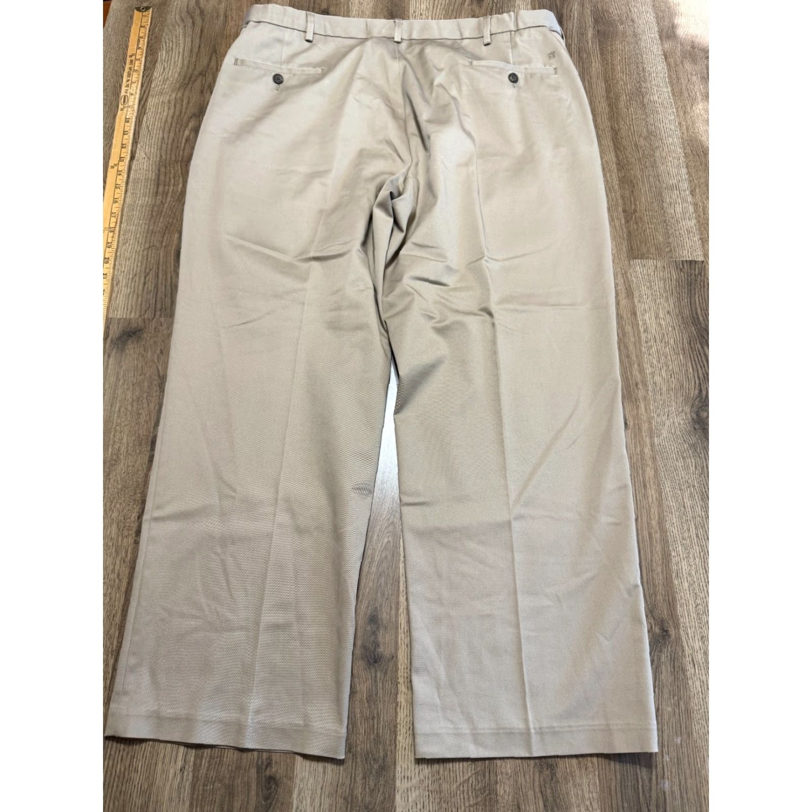Haggar Haggar Pants, Men’s 42x30 Khaki Classic Fit No Iron 40" Length, Beige, Flat Front, Button, Slashed Pocket, Regular, 30 Inseam, 42x30, Classic Size US 42 / EU 58 - 2 Thumbnail