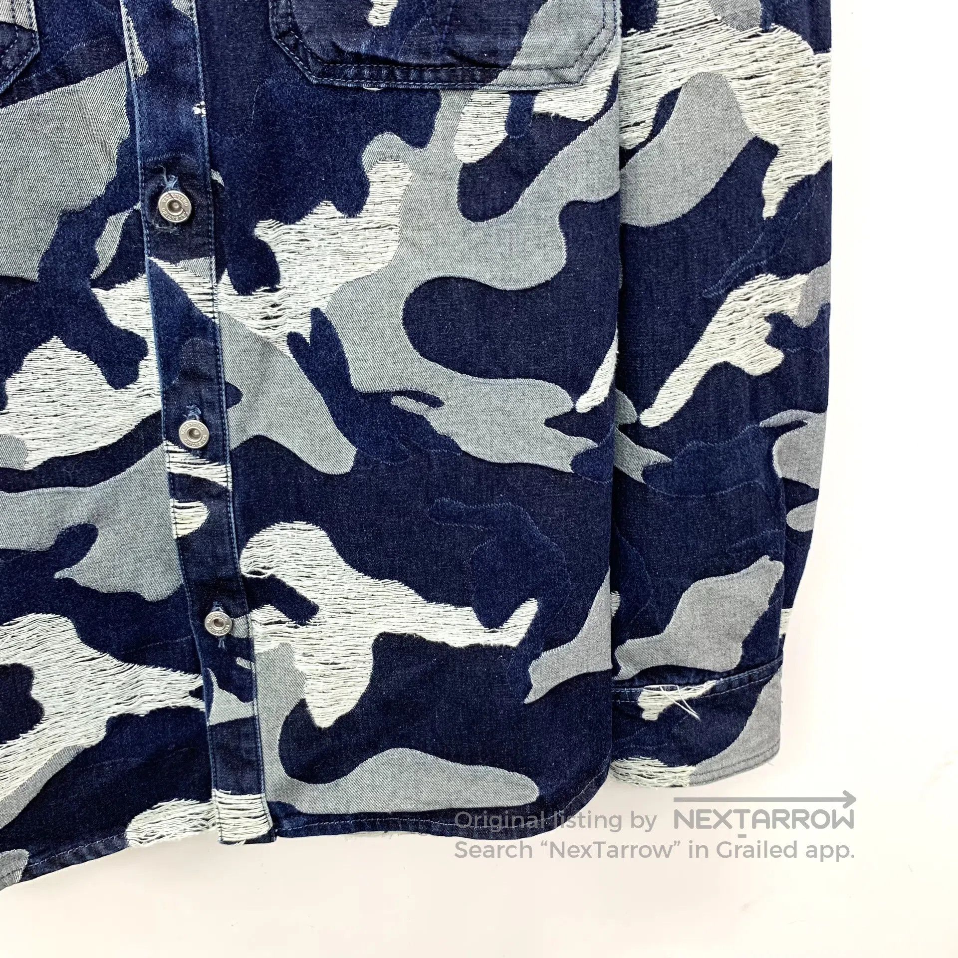 Valentino Valentino Dark Blue Camouflage Cotton Turn-down Collar Sin Size US M / EU 48-50 / 2 - 4 Thumbnail