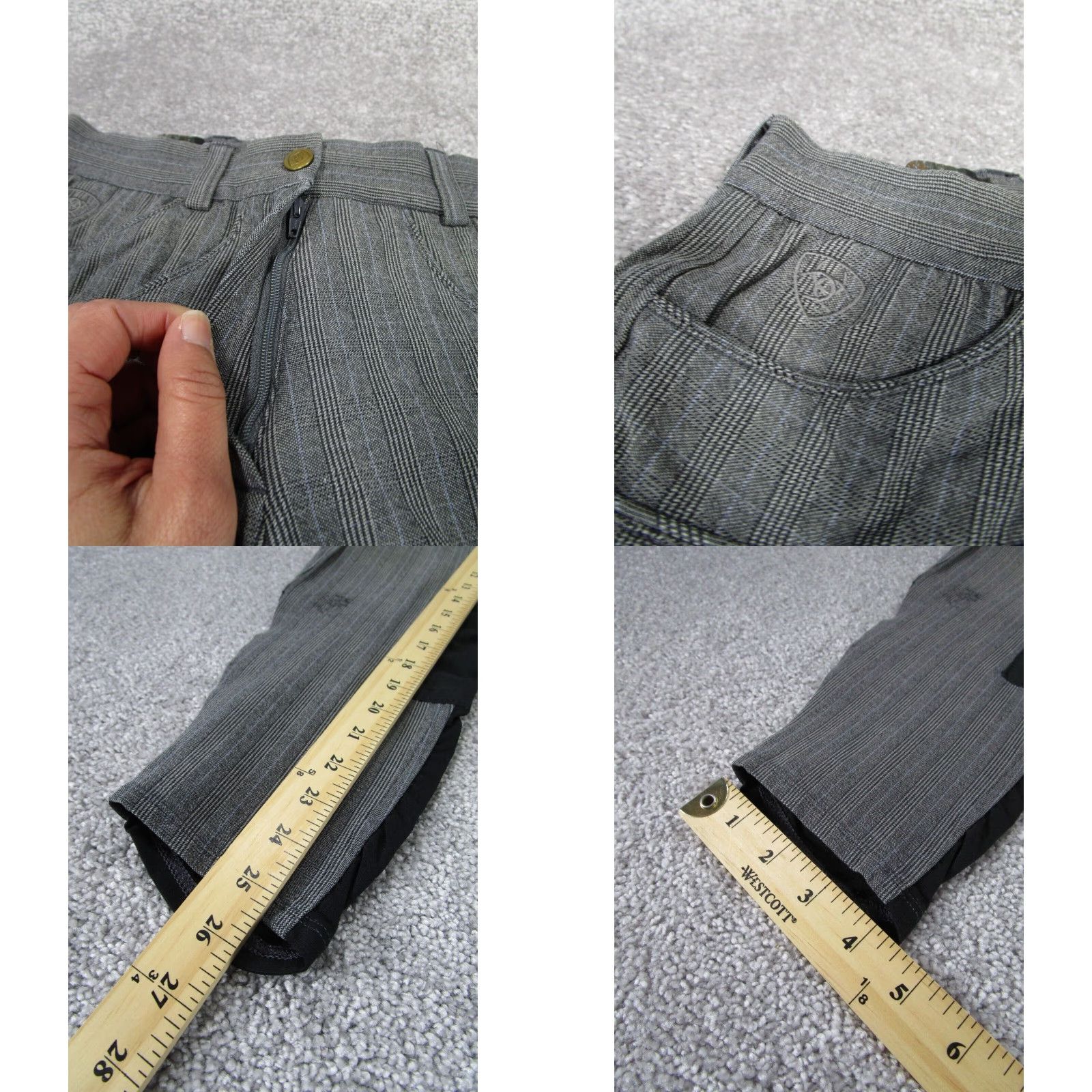 Ariat Ariat Womens Riding Pants 27 Gray Black Checks Equestrian 90s Cotton Blend Size 27" / US 4 / IT 40 - 4 Thumbnail