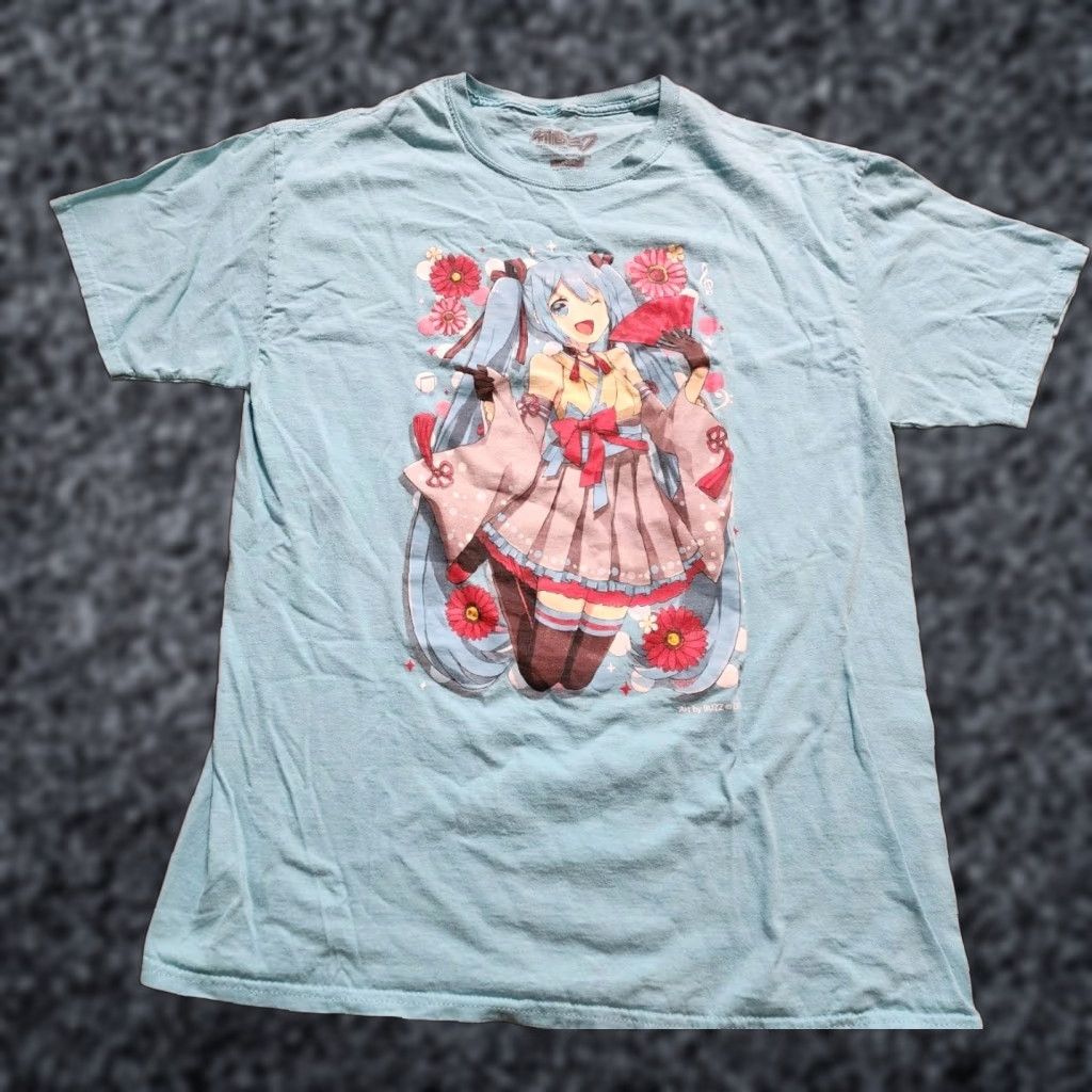 Vintage Hatsune Miku T-Shirt Adult L Blue Cotton Logo Crew Neck Short Sleeve Unisex Adults Anime Vintage No Size US L / EU 52-54 / 3 - 1 Thumbnail