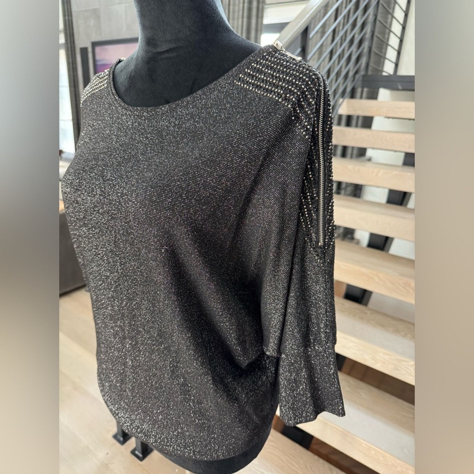 Other New Sparkling Black 3/4 Sleeve Sweater Size S / US 4 / IT 40 - 2 Thumbnail