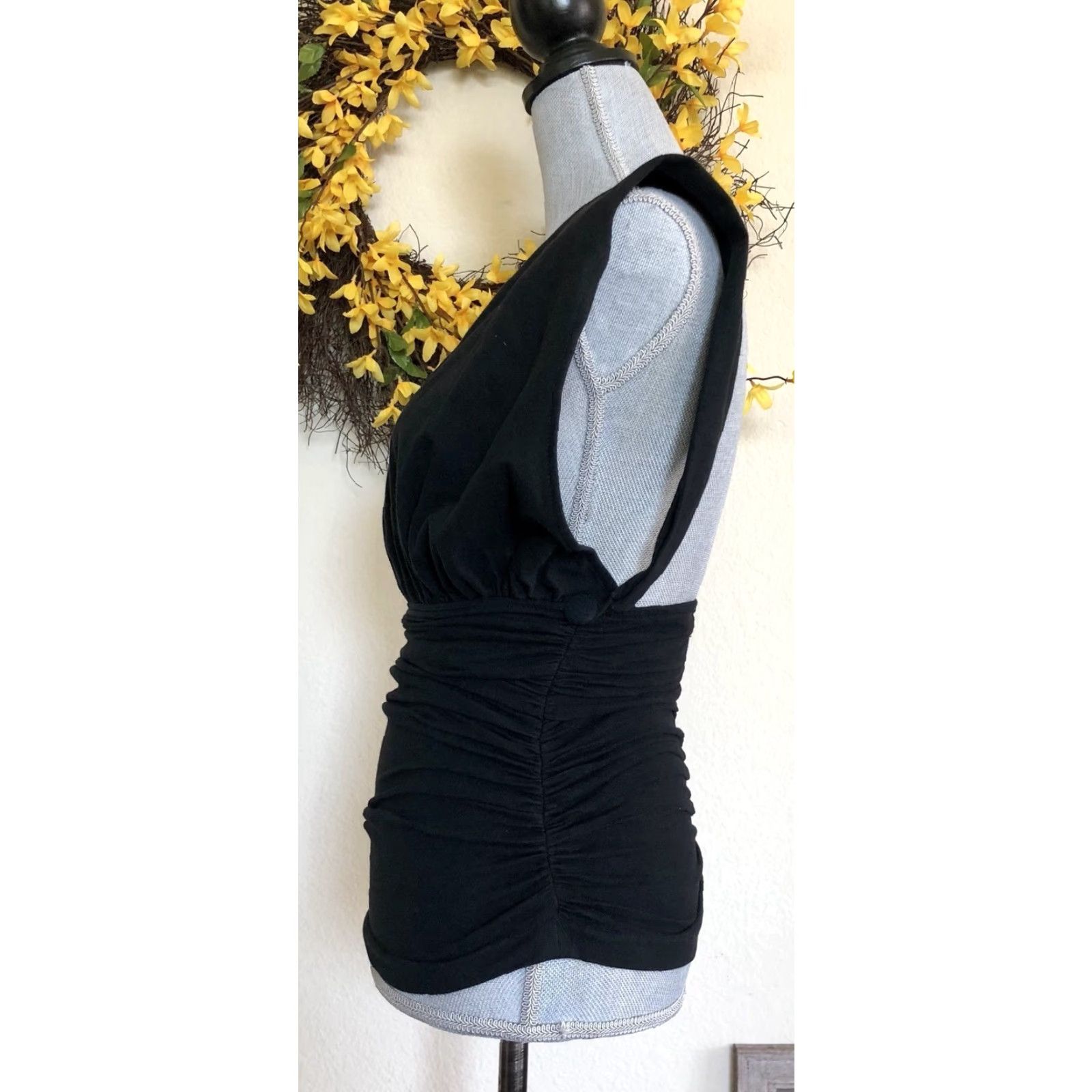 Vintage VINTAGE La Milliardaire Paris Ruched Zipper Top Open Back Blouse XS Black Women(V-Neck) 80s 2/XS Size XS / US 0-2 / IT 36-38 - 3 Thumbnail
