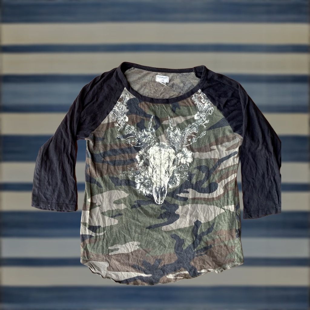 Vintage Denim & Supply Ralph Lauren Camo Cow Skull Raglan Shirt Womens Small Size S / US 4 / IT 40 - 1 Thumbnail