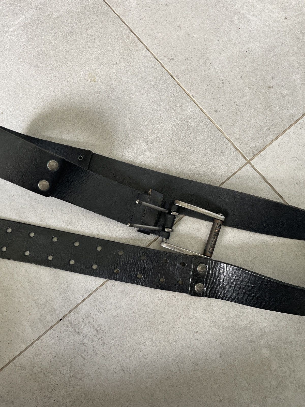 Genuine Leather Vintage SMG:99 Distressed Leather Belt Y2K GRUNGE INDUSTRIAL Size 38 - 3 Thumbnail