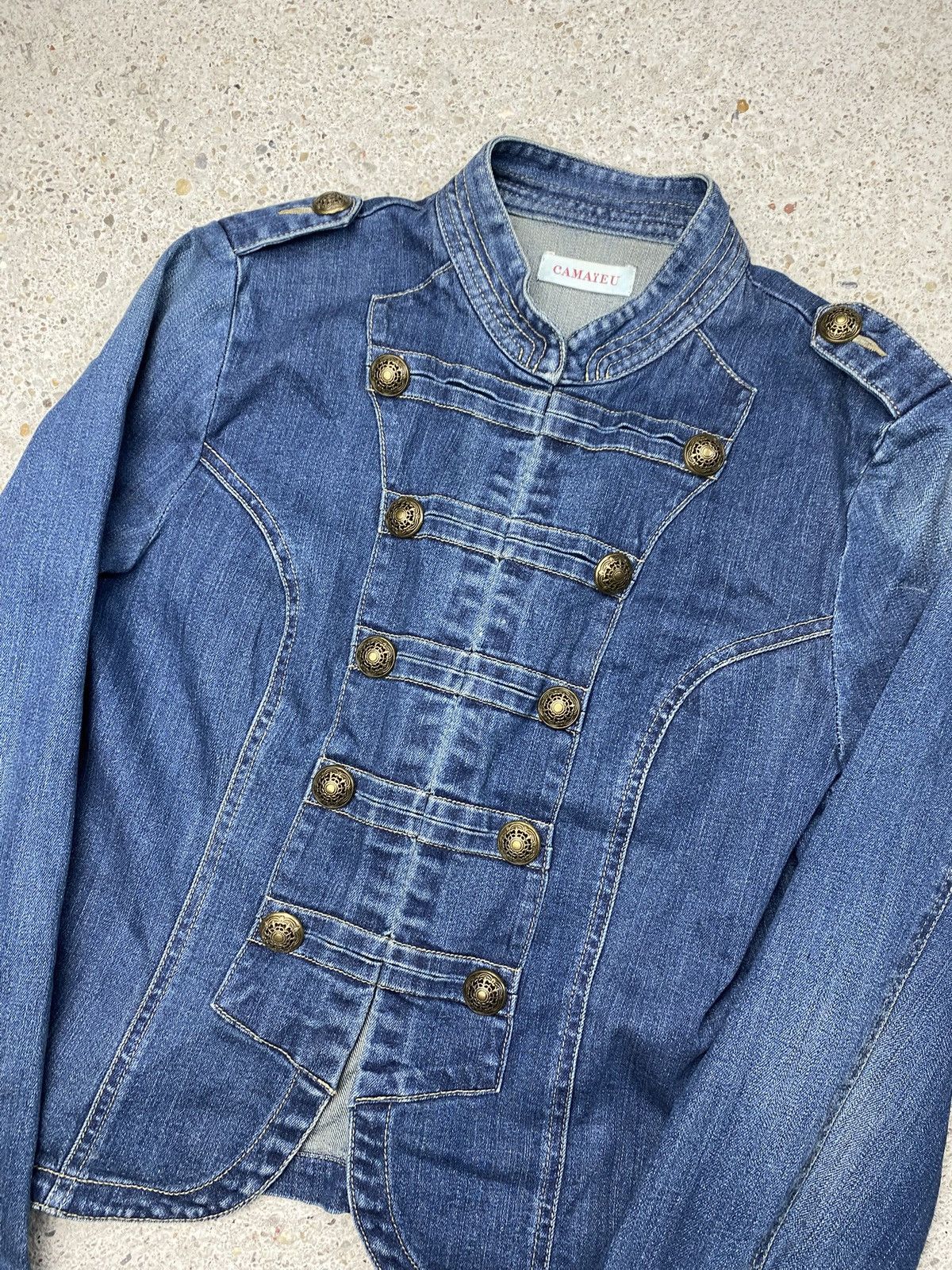 Japanese Brand Vintage napoleon jacket denim blue Size S / US 4 / IT 40 - 4 Thumbnail