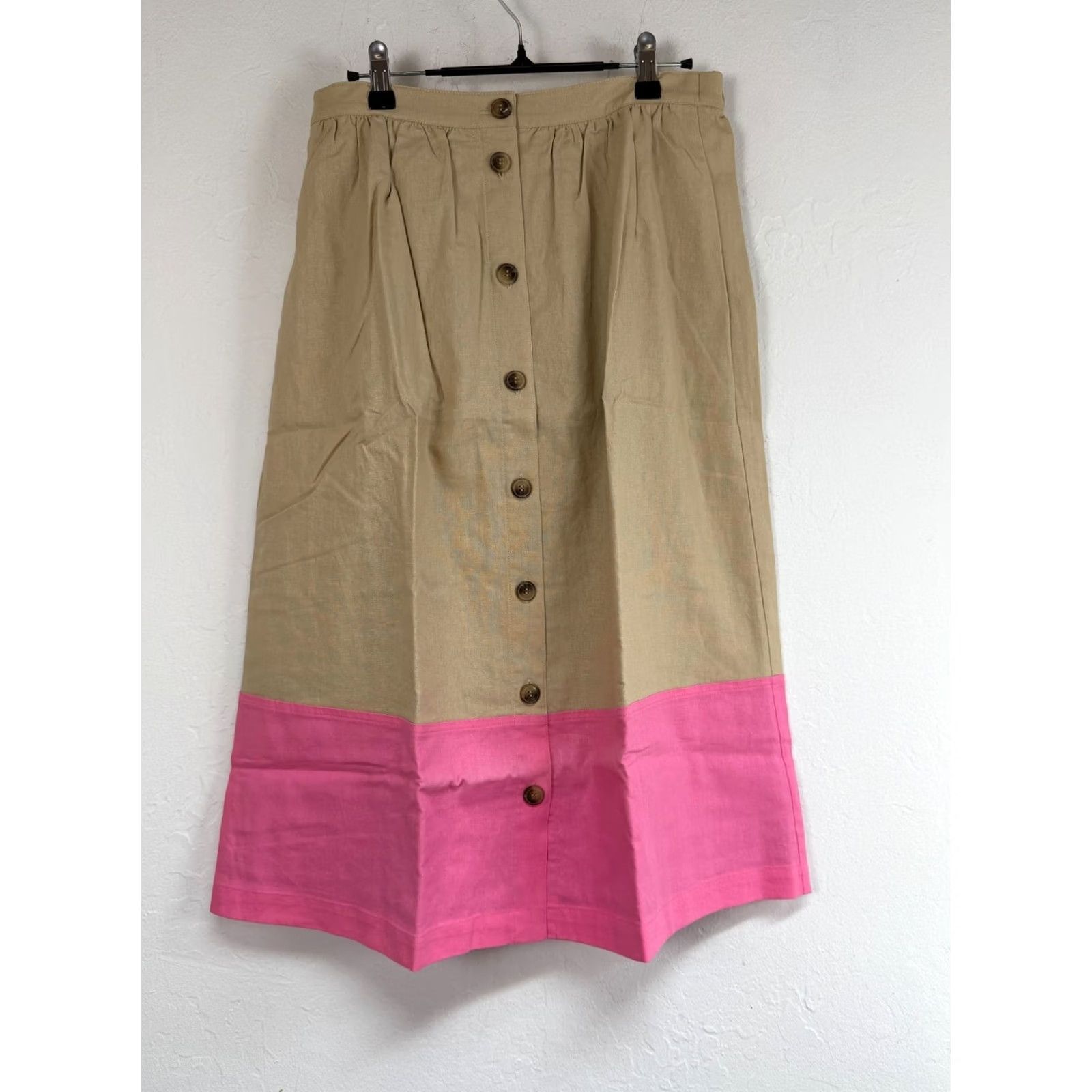 J.Crew J.CREW Colorblock Midi Skirt A-Line Button-Front Tan Pink Womens M Size 32" / US 10 / IT 46 - 2 Thumbnail