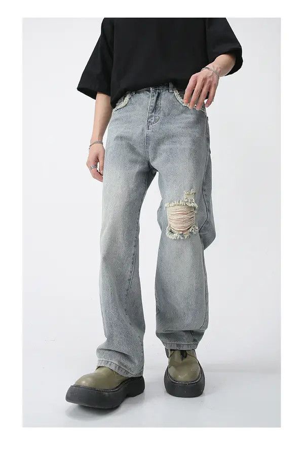 Japanese Brand Koyama x Asou Men's straight trendy ripped jeans Size US 32 / EU 48 - 2 Thumbnail