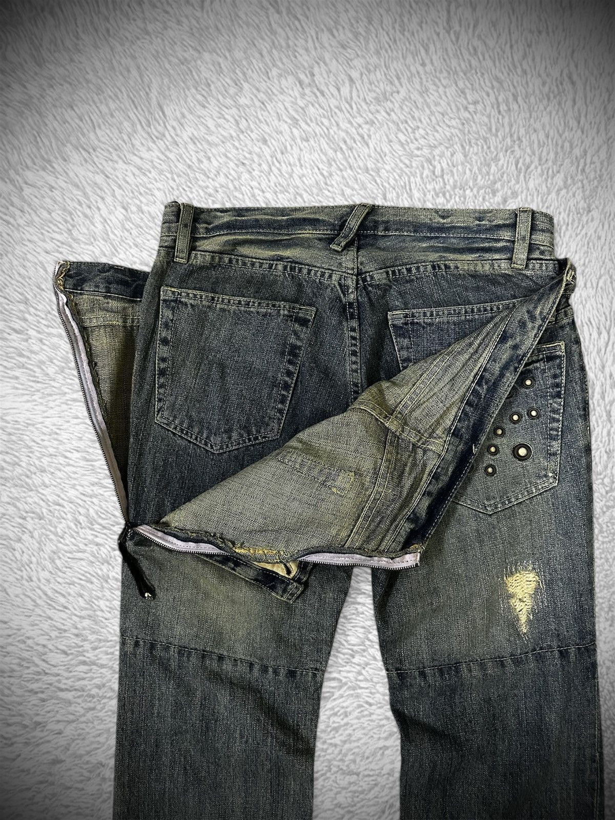 Japanese Brand 💥rare💥 ppfm bondage punk double waist washed denim jeans Size US 32 / EU 48 - 6 Thumbnail