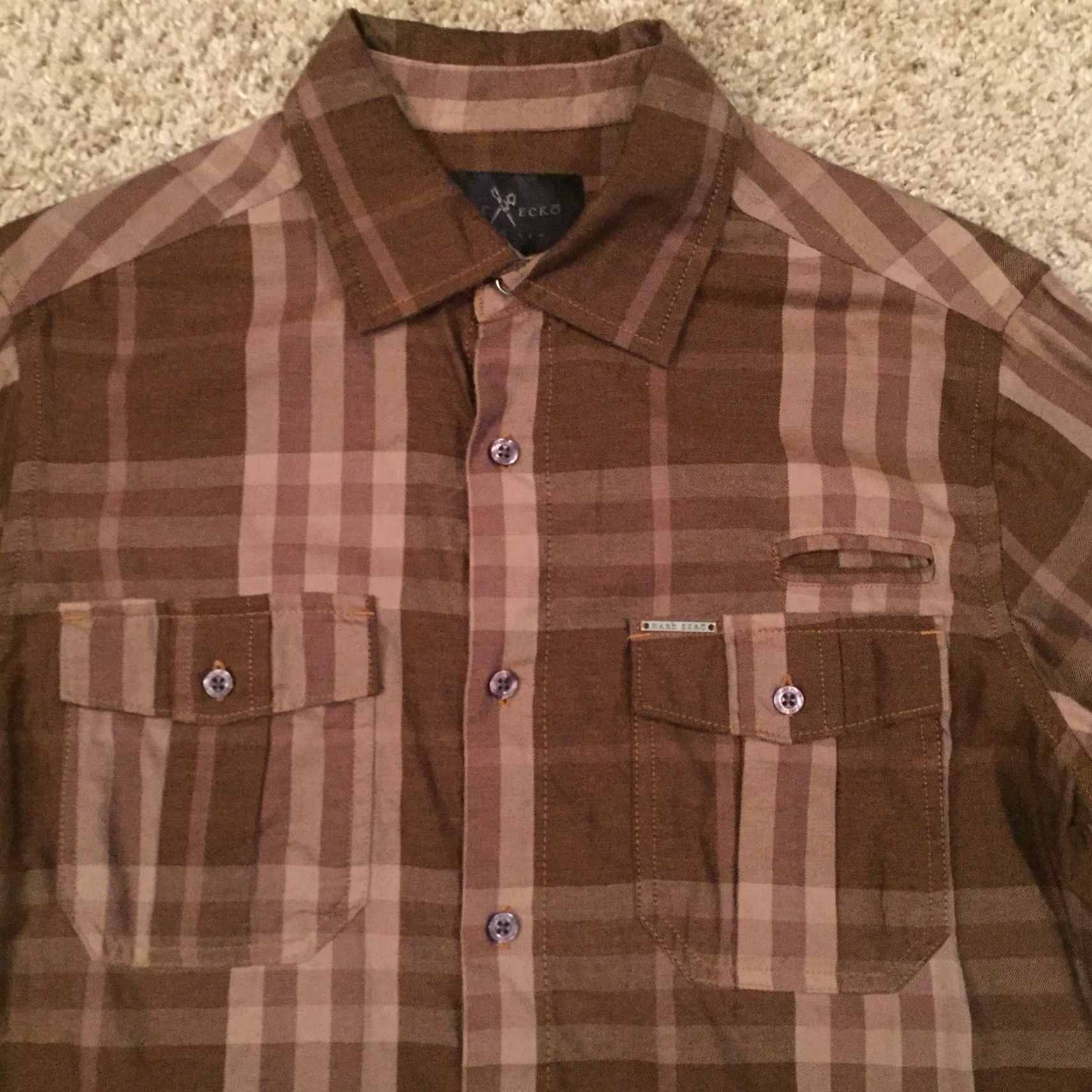 Ecko Unltd. Marc Ecko Shirt Mens Small Brown Plaid Long Sleeve Button Up Pockets Size US S / EU 44-46 / 1 - 3 Thumbnail