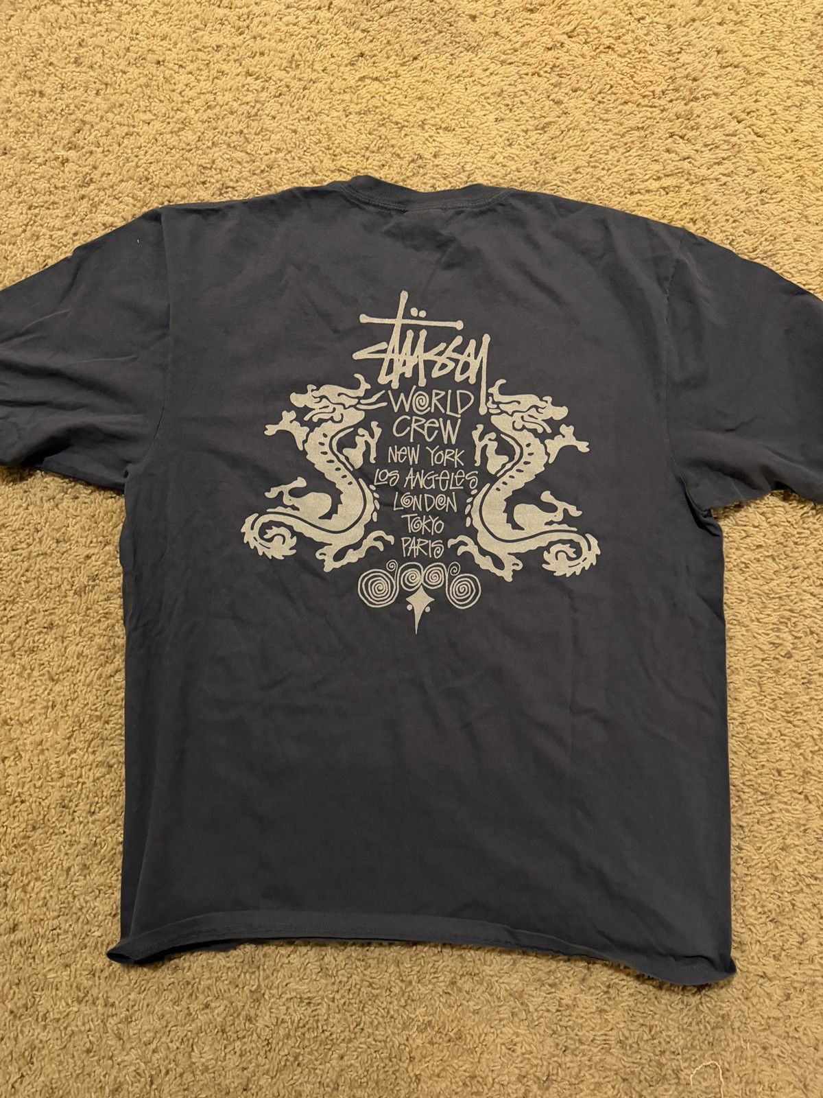 STUSSY WORLD CREW DRAGON TEE BLUE