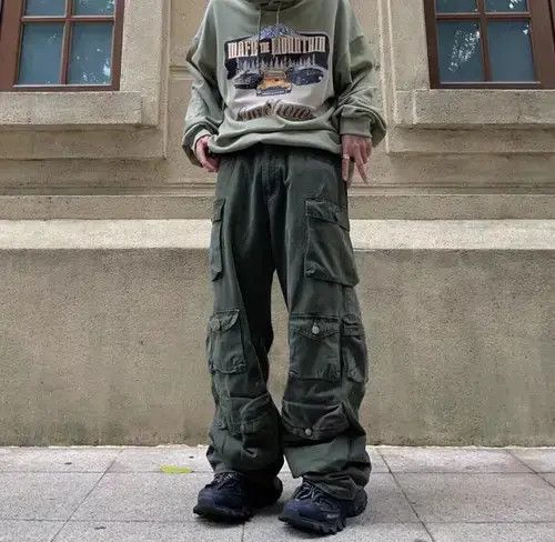 Japanese Brand Retro heavy-duty multi-pocket loose wide-leg overalls Size US 32 / EU 48 - 2 Thumbnail