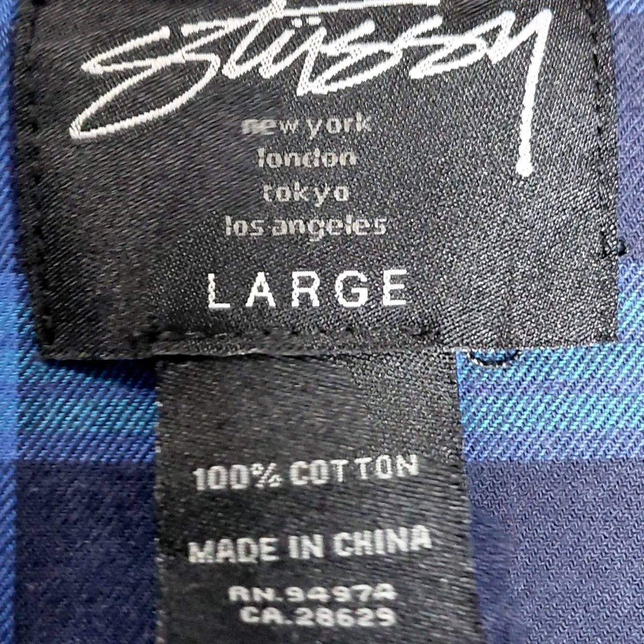 Vintage STUSSY Blue Plaid Button-Up Shirt Men Long Sleeve LARGE Size US L / EU 52-54 / 3 - 5 Thumbnail