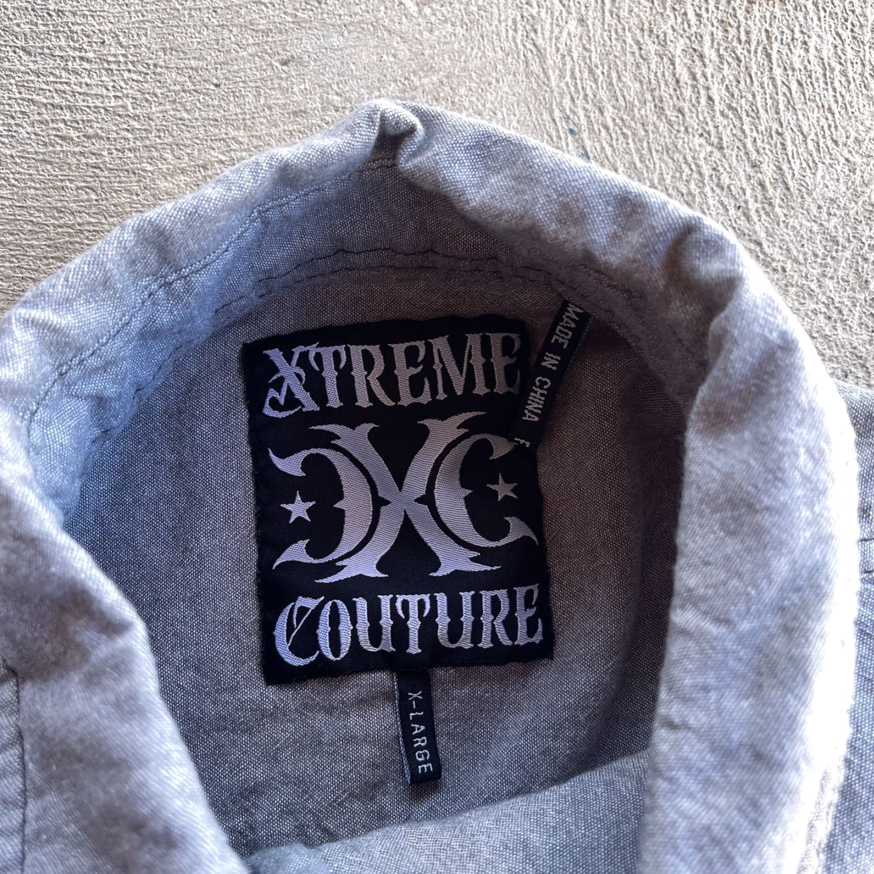 Vintage Xtreme Couture Women's XL Long Sleeve Button-Up Shirt Gray Biker Solid Embroidered Size XL / US 12-14 / IT 48-50 - 6 Thumbnail