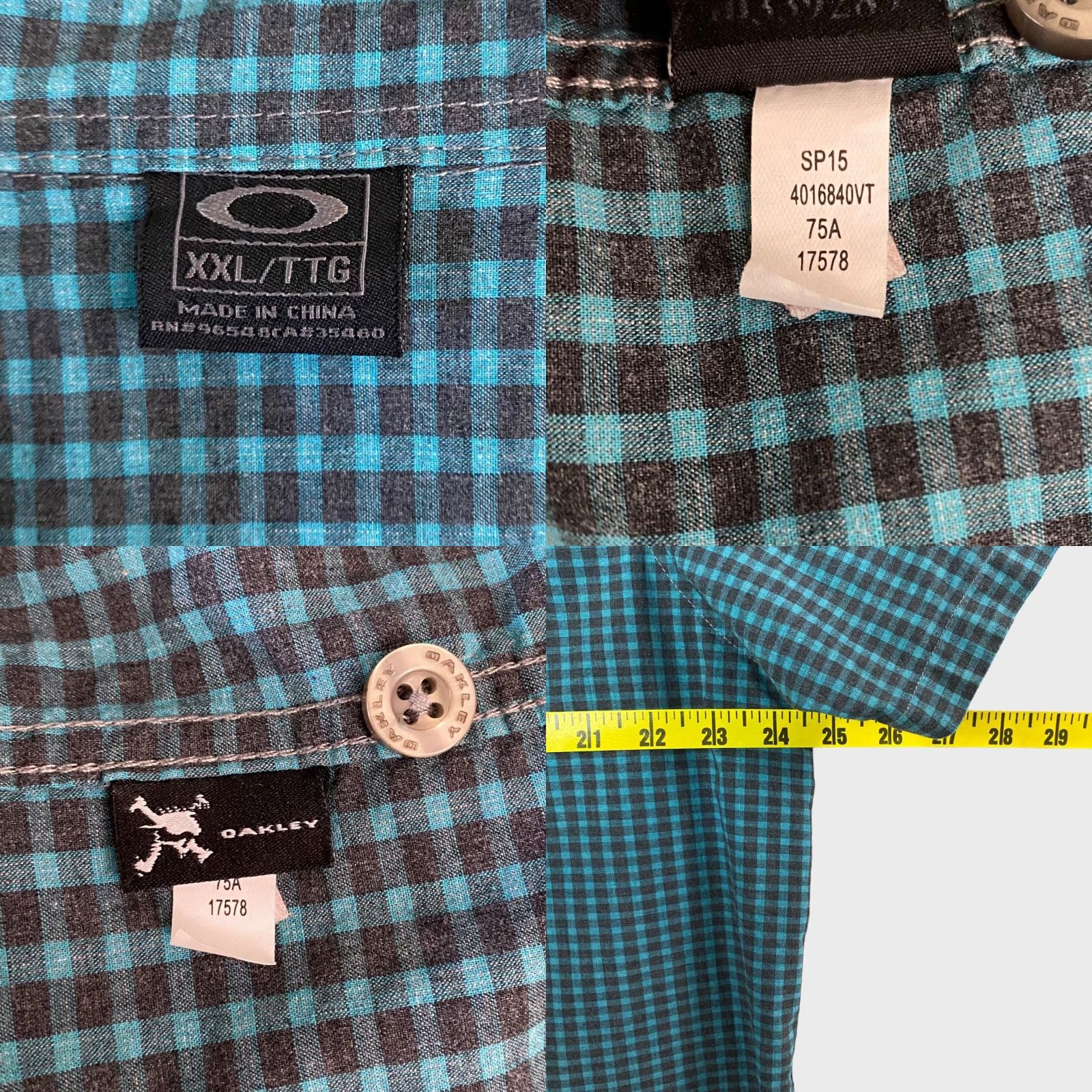 Oakley Oakley Button-Up Shirt Blue Teal Check Short-Sleeve Men's XXL Casual Button-Down Size US XXL / EU 58 / 5 - 8 Thumbnail