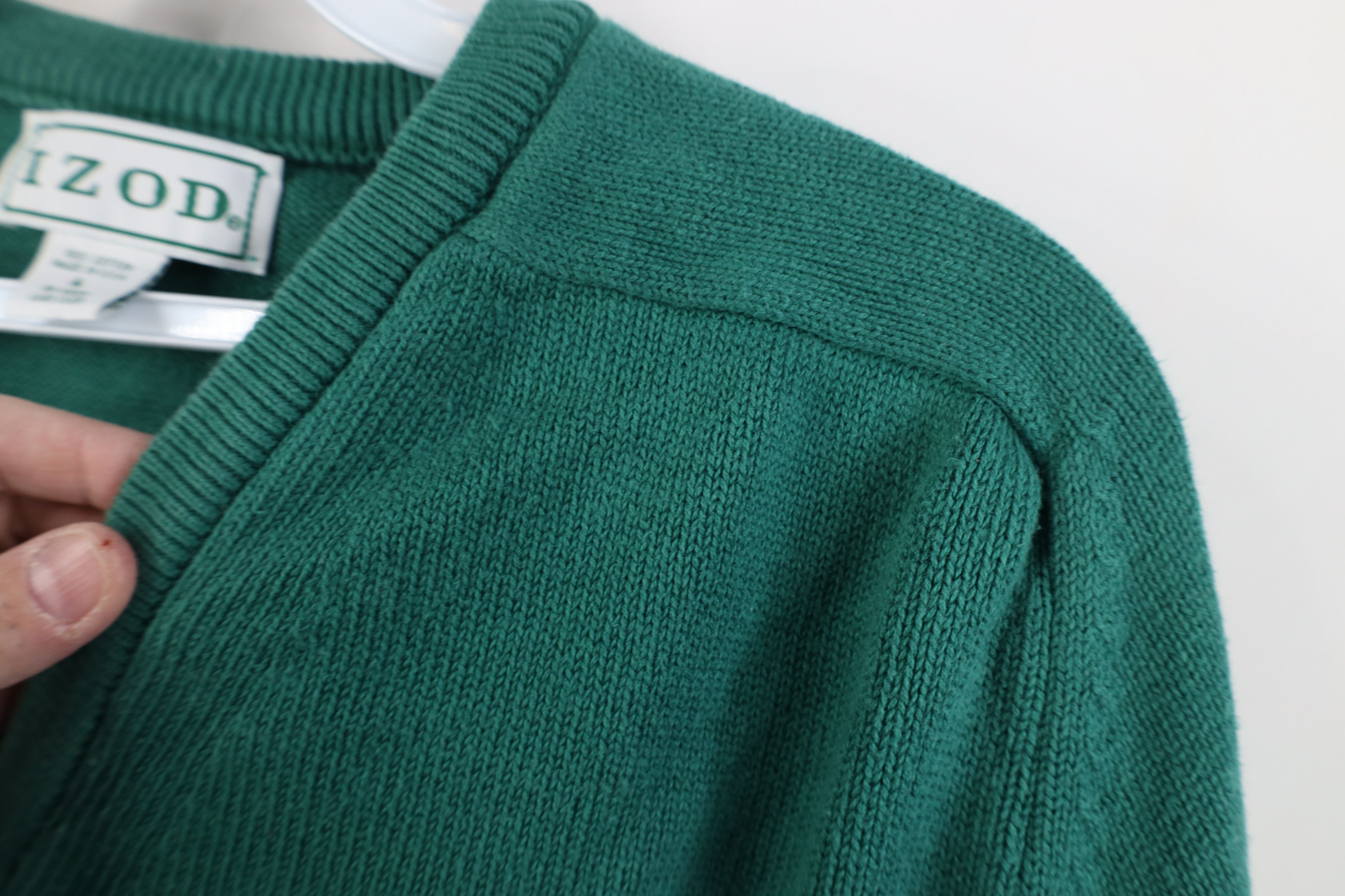 Izod Vintage 90s Izod Cotton Ribbed Knit V-Neck Sweater Green USA Size US L / EU 52-54 / 3 - 9 Thumbnail