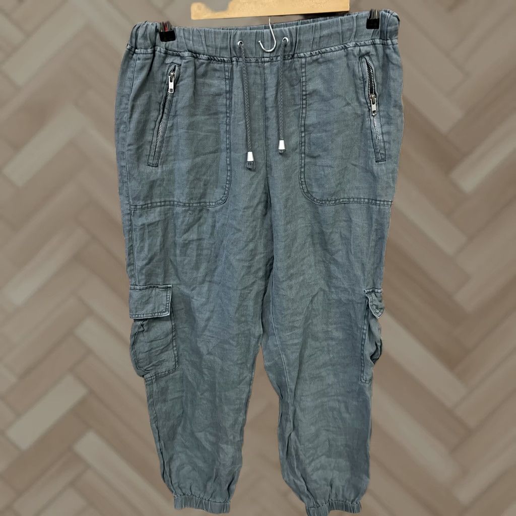 Vintage BLANKNYC Cargo Pants Women's 29 Green Linen Utility Jogger Pockets Zip Size 29" - 1 Thumbnail