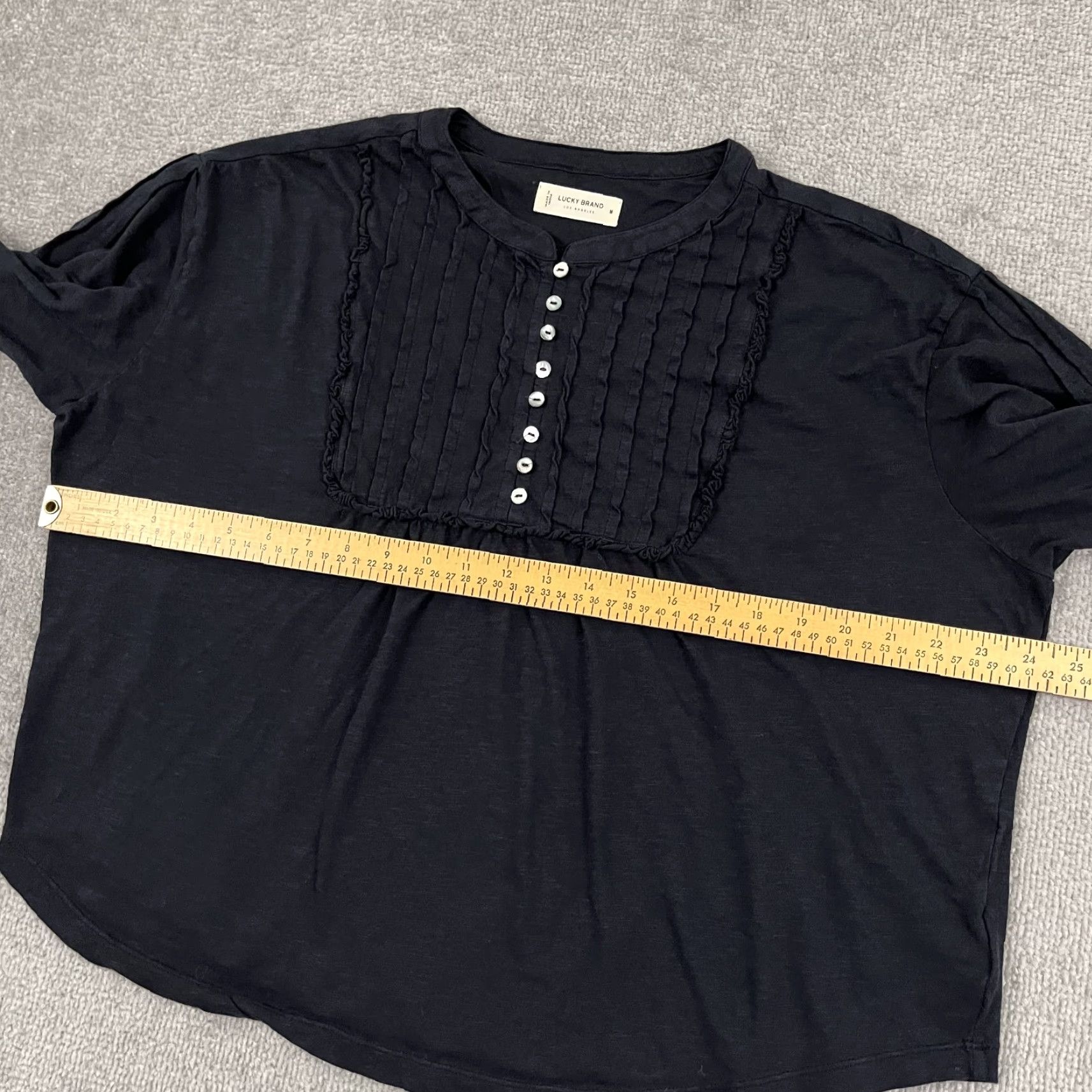 Lucky Brand Lucky Brand Blouse Women M Black Pintuck Ruffle Henley Crew Neck Long Sleeve Lightweight 100% Cotton Casual Womens Size M / US 6-8 / IT 42-44 - 5 Thumbnail