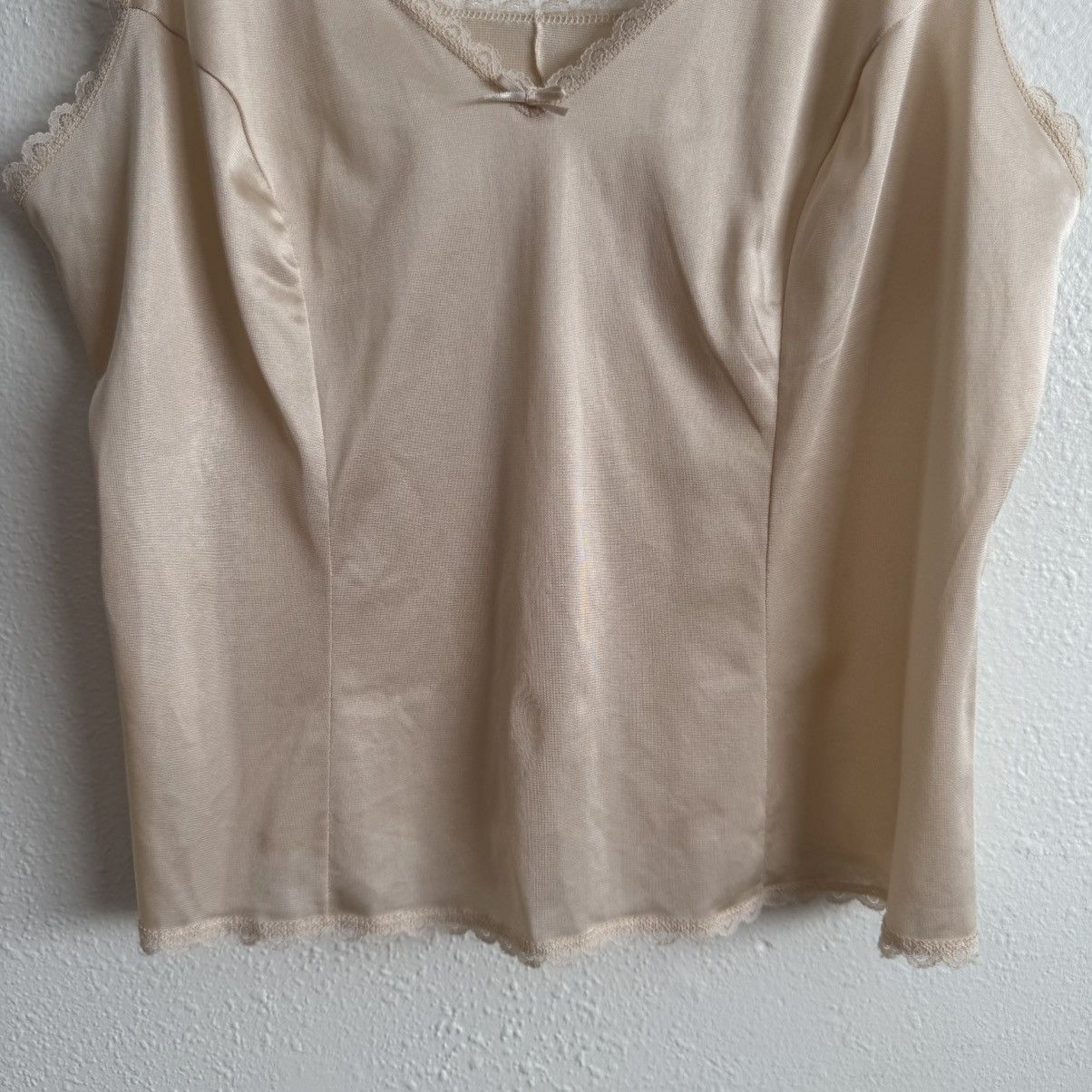 Vintage WARNERS Vintage 90s Beige Lace Trim Thin Strap Camisole Top Size L / US 10 / IT 46 - 3 Thumbnail