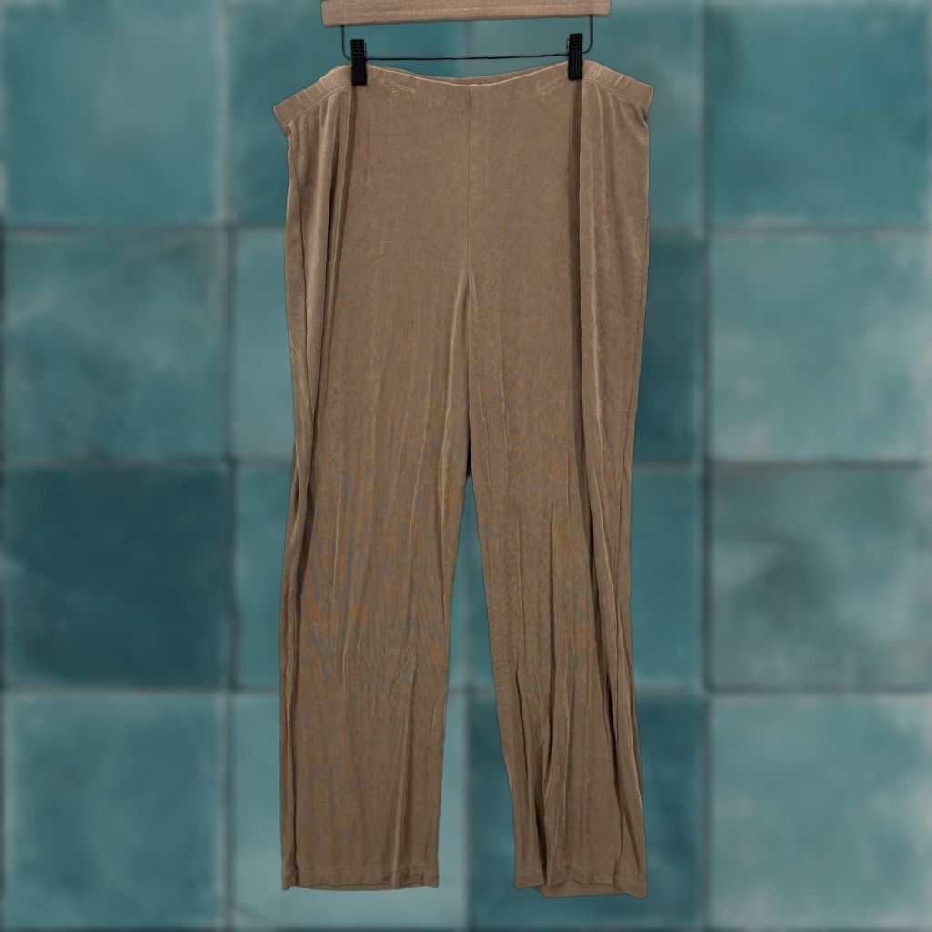 Vintage Chicos Travelers Pants Womens 4 Tall Straight Brown Slinky Knit Pull On Stretch Pants Size 42" / US 20 - 1 Thumbnail