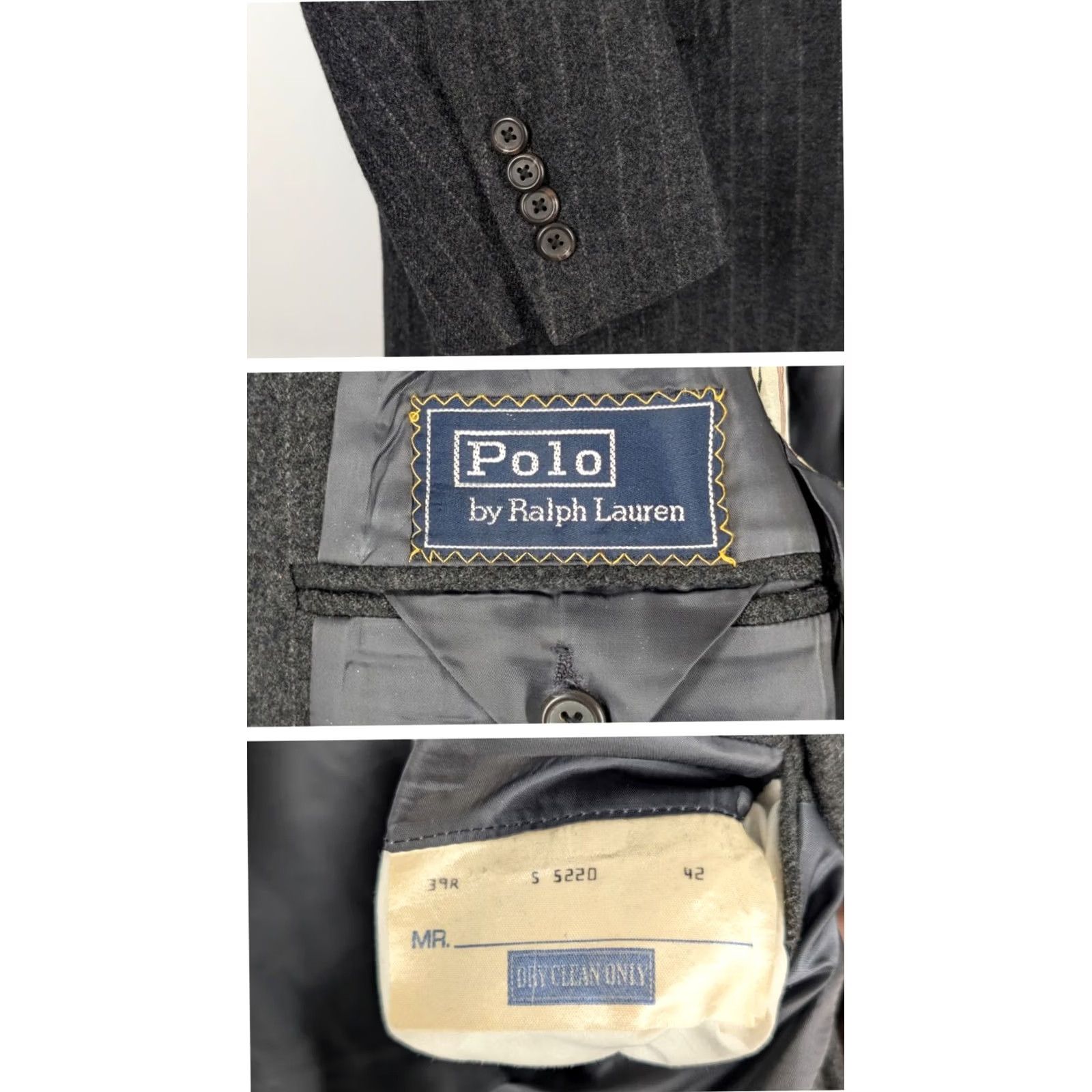 Ralph Lauren VINTAGE Polo Ralph Lauren Blazer Jacket Wool Tweed Pinstripe 39R Gray Charcoal Men Regular 80s 90s USA Unionmade Size US L / EU 52-54 / 3 - 4 Thumbnail